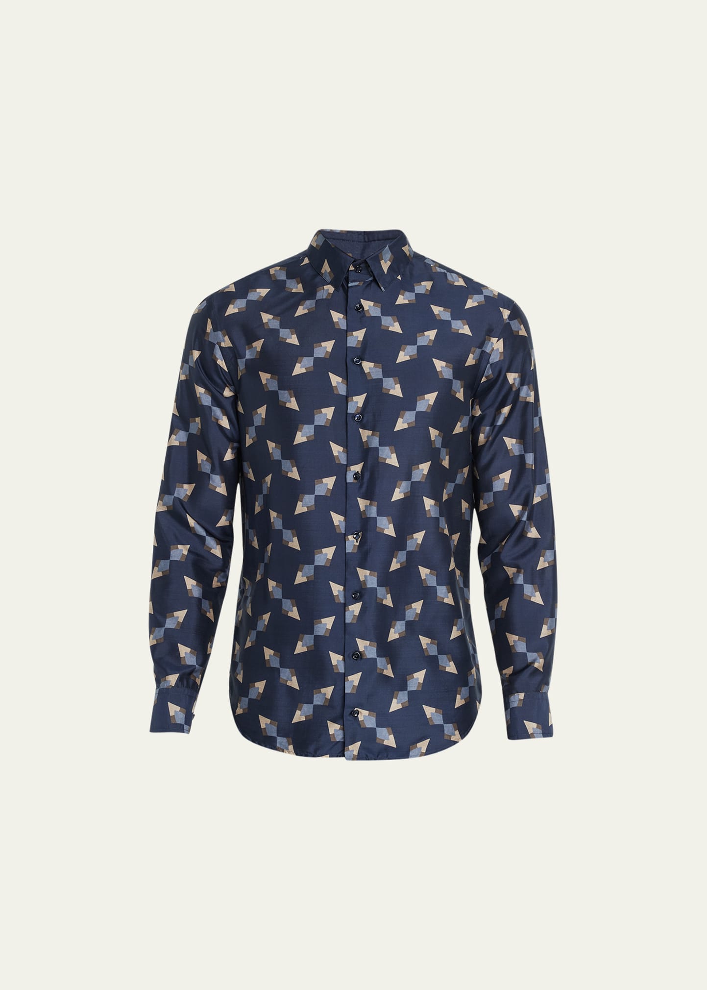 Men's Geometric-Print Silk Sport Shirt