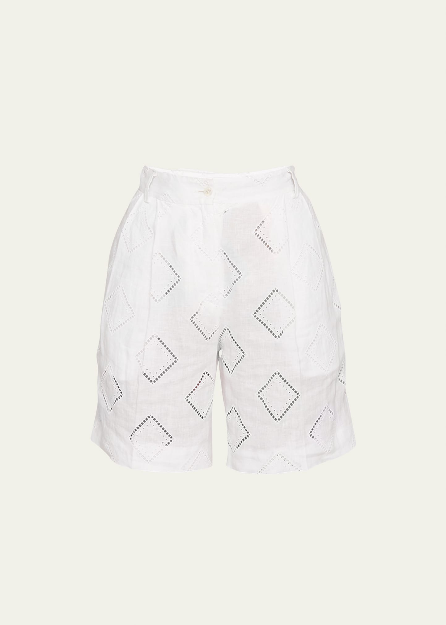 Kiton Embroidered Linen Bermuda Shorts Bermuda And Short White In White