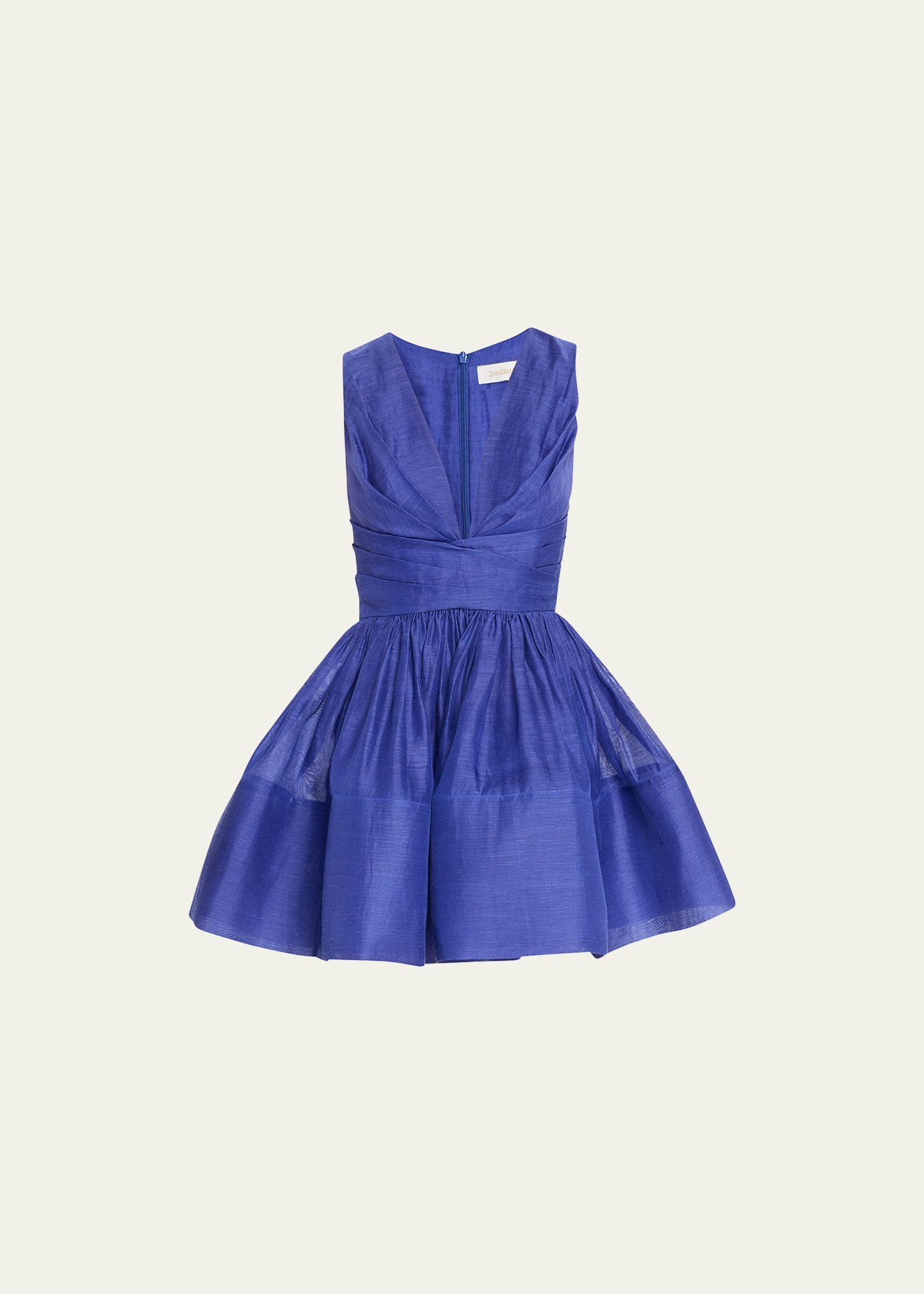 Zimmermann Tama Plunge Neck Linen & Silk Dress In Ultramarine