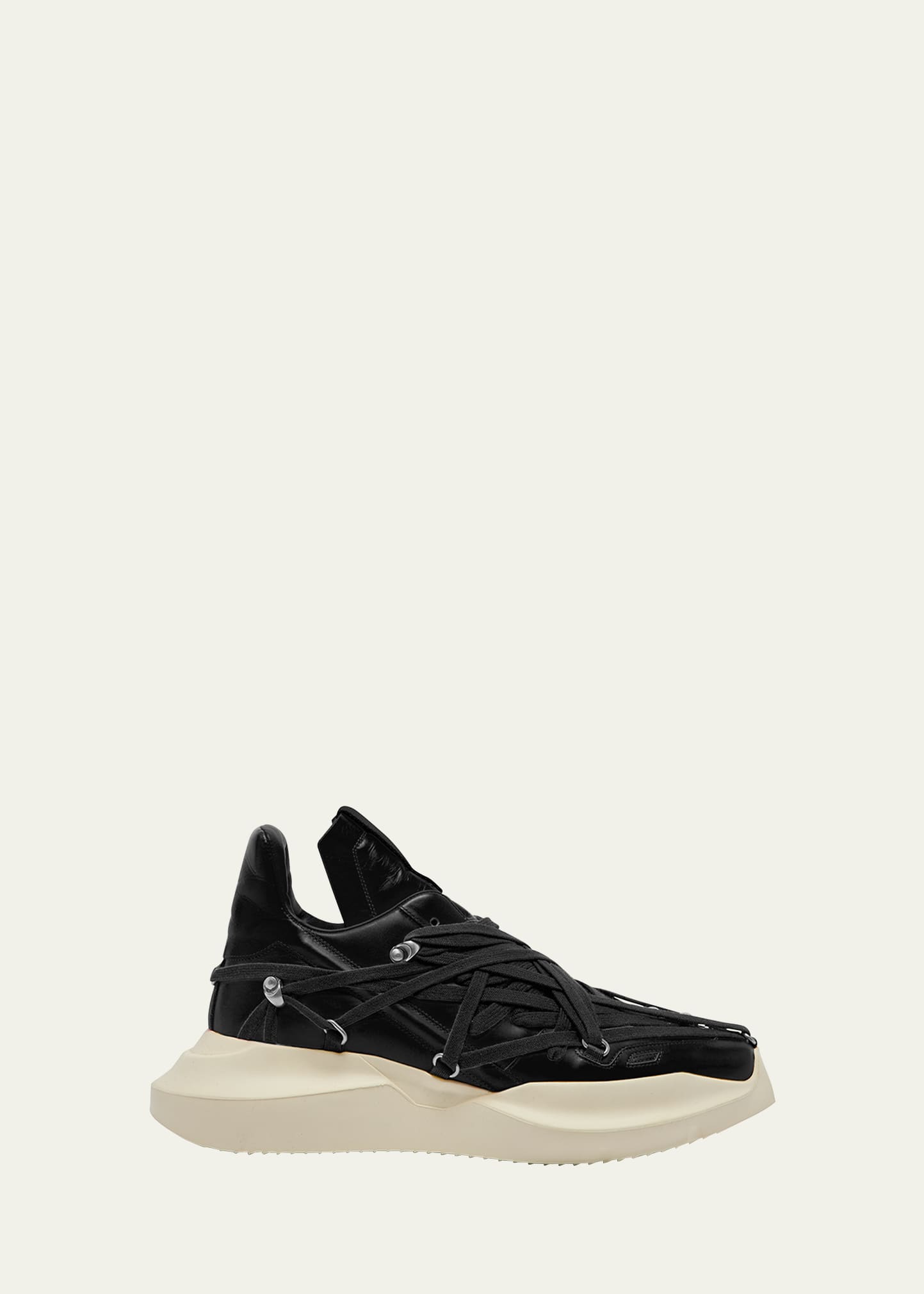 Rick Owens Men's Megalace Runner Leather Hightop Sneakers In Black/black/milk ModeSens