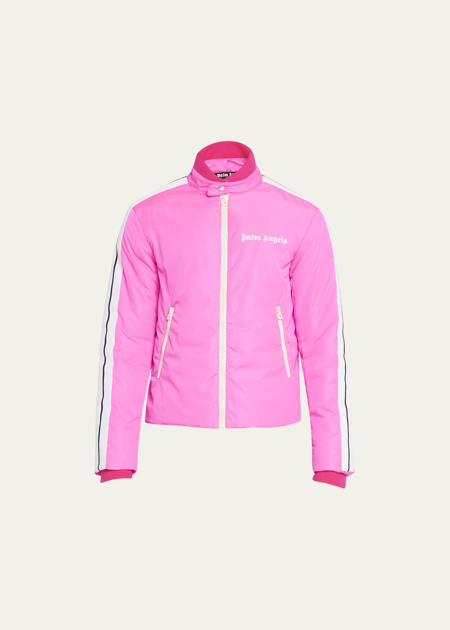 Palm Angels Logo Nylon Track Puffer Jacket In Fuchsia