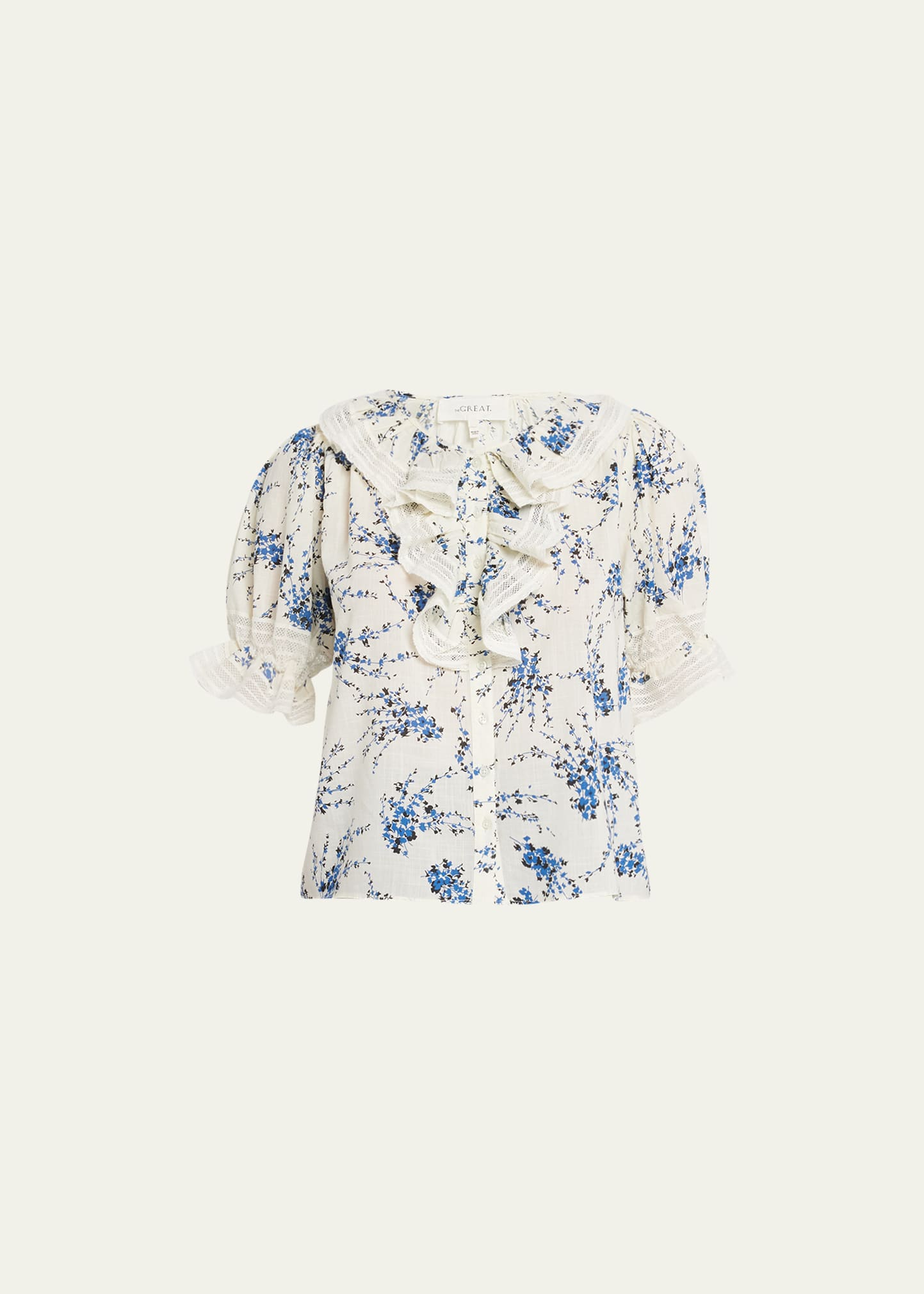 The Great Floral-print Short-sleeve Blouse In Blue Jasmine Flor