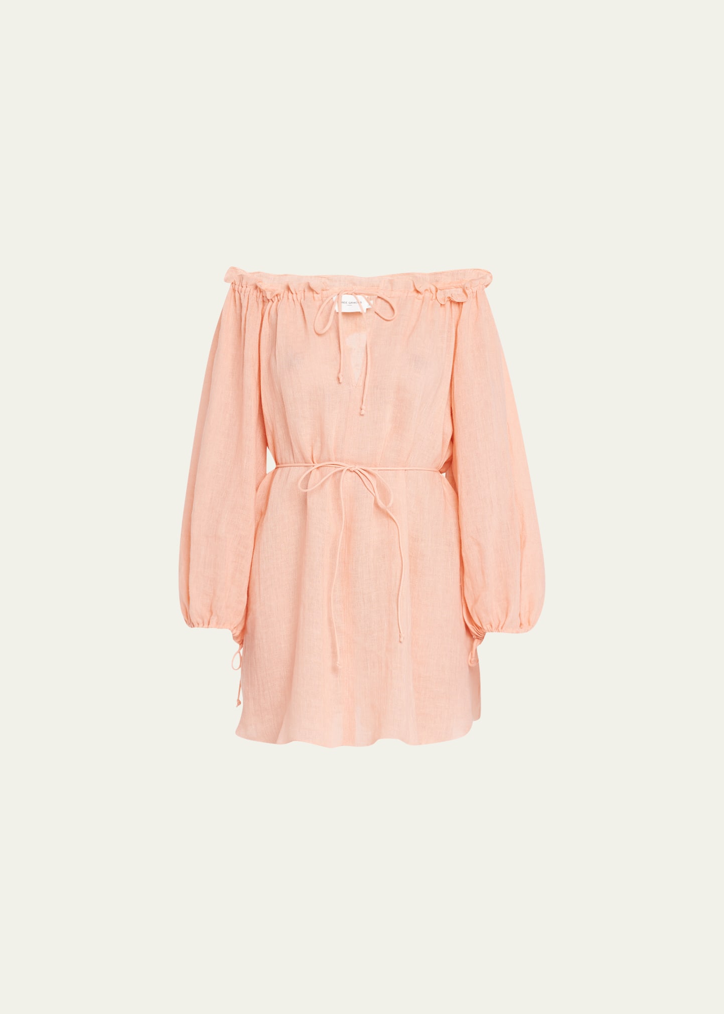 Three Graces London Sorrell Linen-blend Off-the-shoulder Mini Dress In Coral