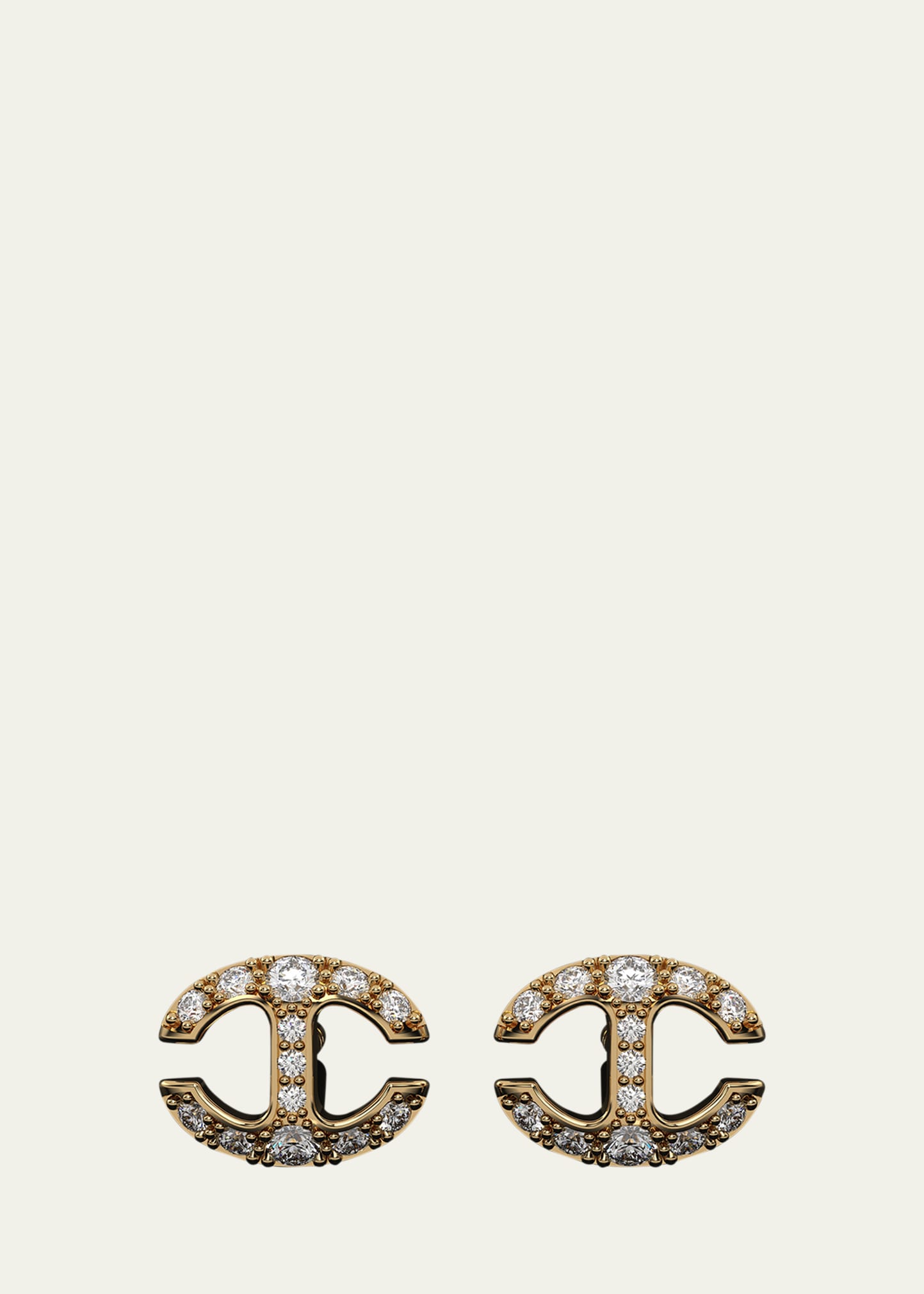 18K Yellow Gold Small Link Stud Earrings with White Diamonds