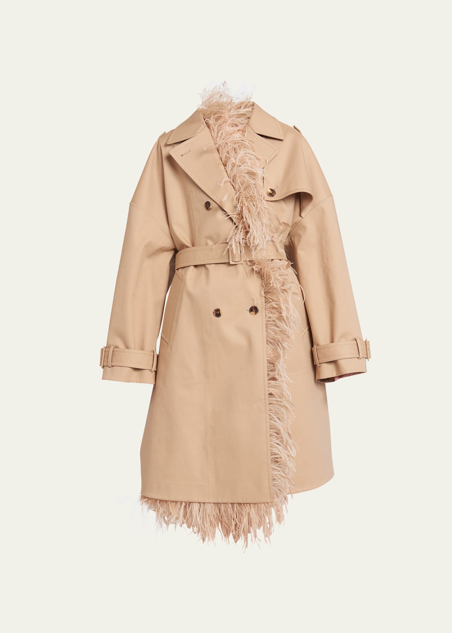 VALENTINO BELTED TRENCH COAT WITH FEATHER DETAIL