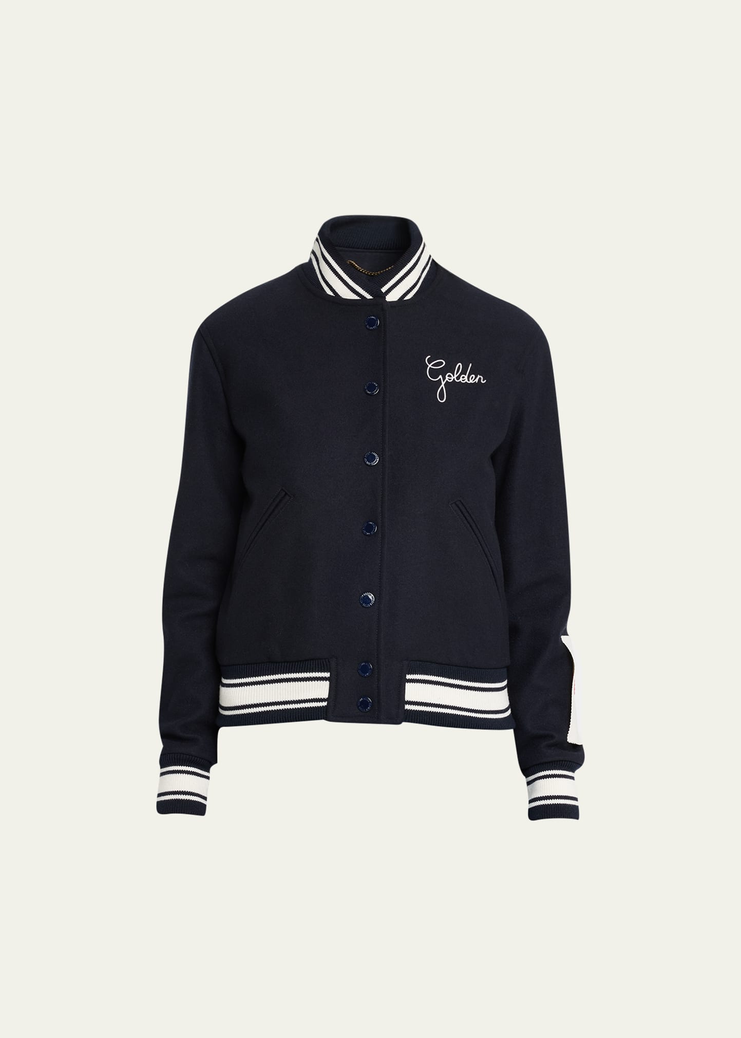 Golden Goose Wool Blend Bomber With Embroidered Logo In Dark Blue