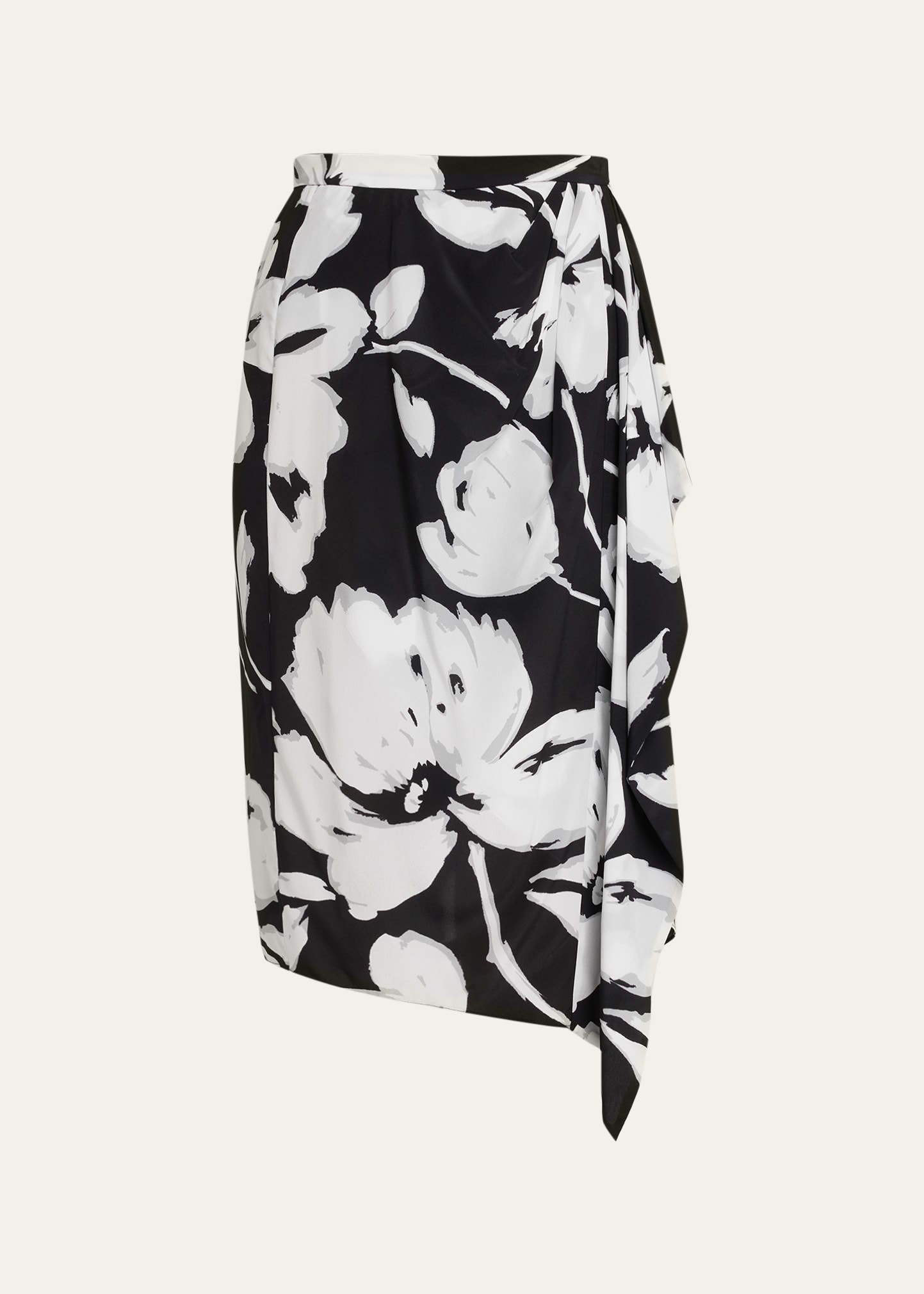 Michael Kors Brushstroke Floral Draped Panel Silk Crepe De Chine Skirt In Opt Whtbl