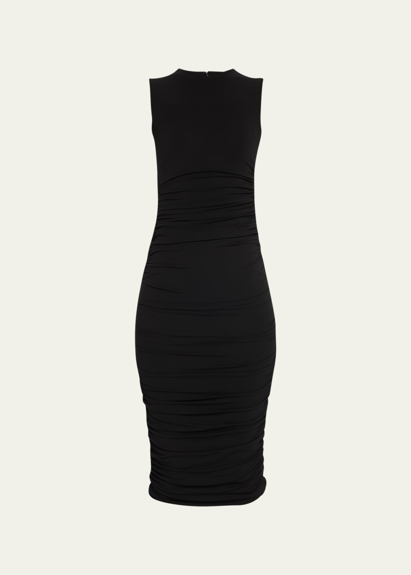 Michael Kors Ruched Sleeveless Jersey Midi Dress In Black