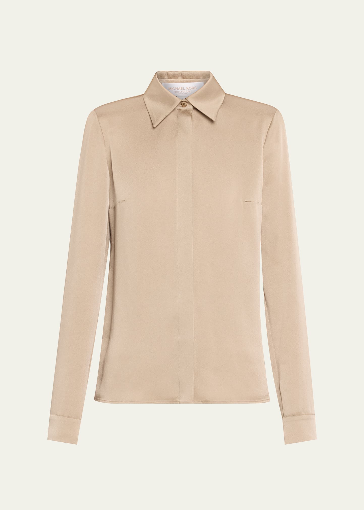 Michael Kors Hansen Charmeuse Button-front Shirt In Brown