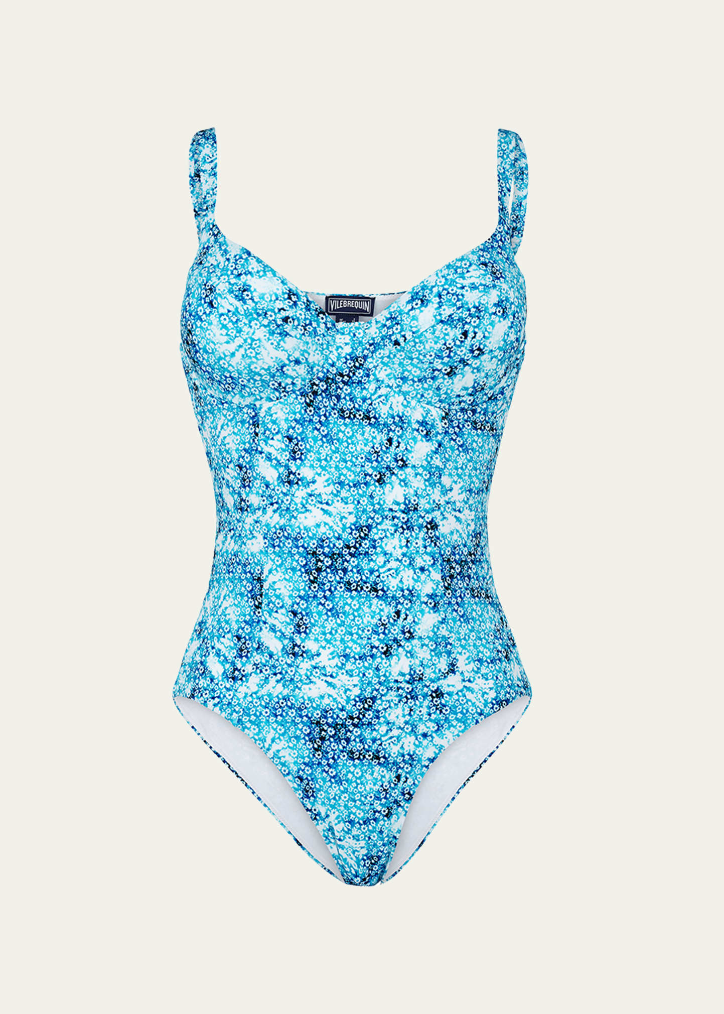 Vilebrequin One-piece Swimsuit Flowers In Blue Marine