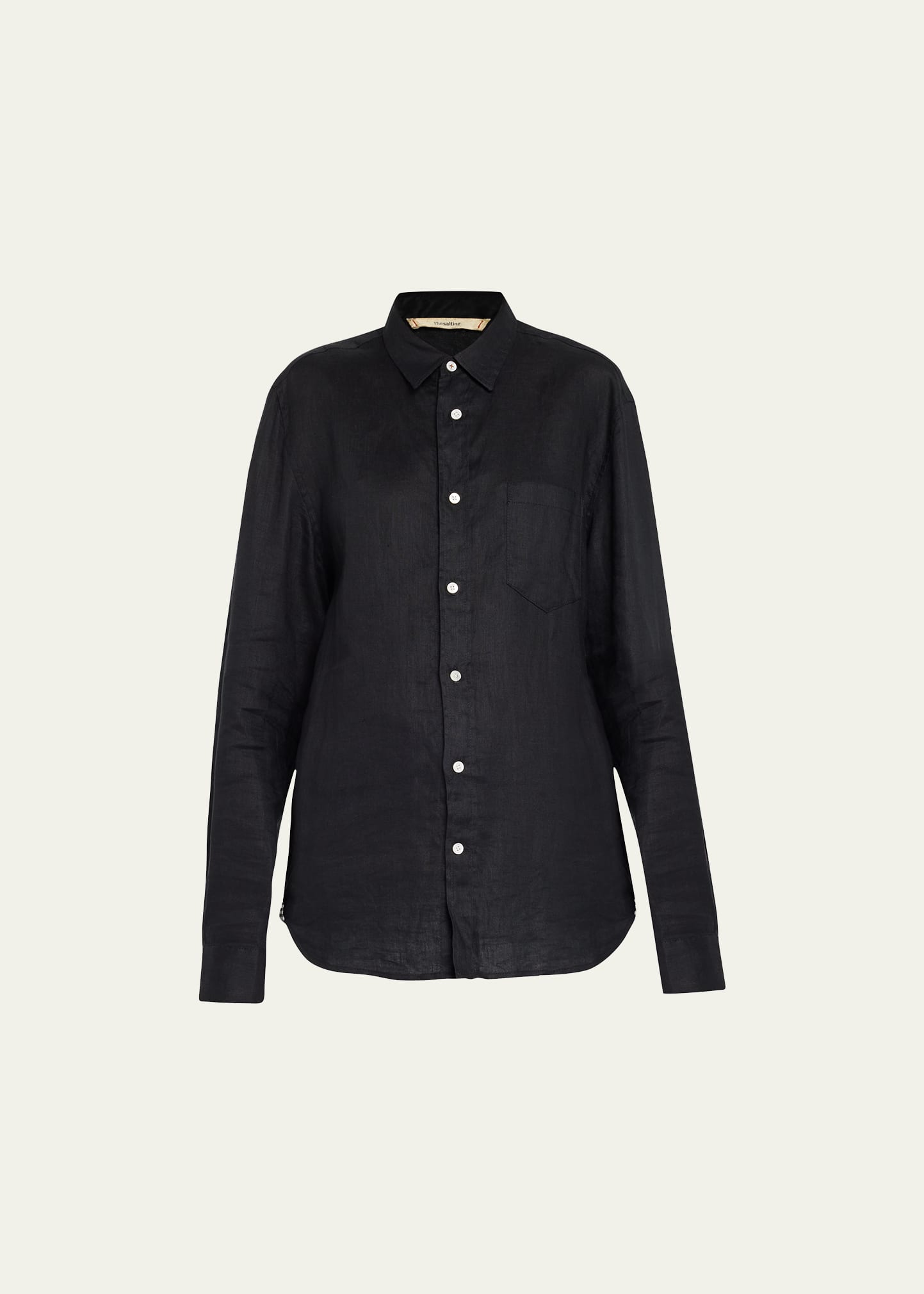 The Salting Classic Linen Button-front Shirt In Onyx
