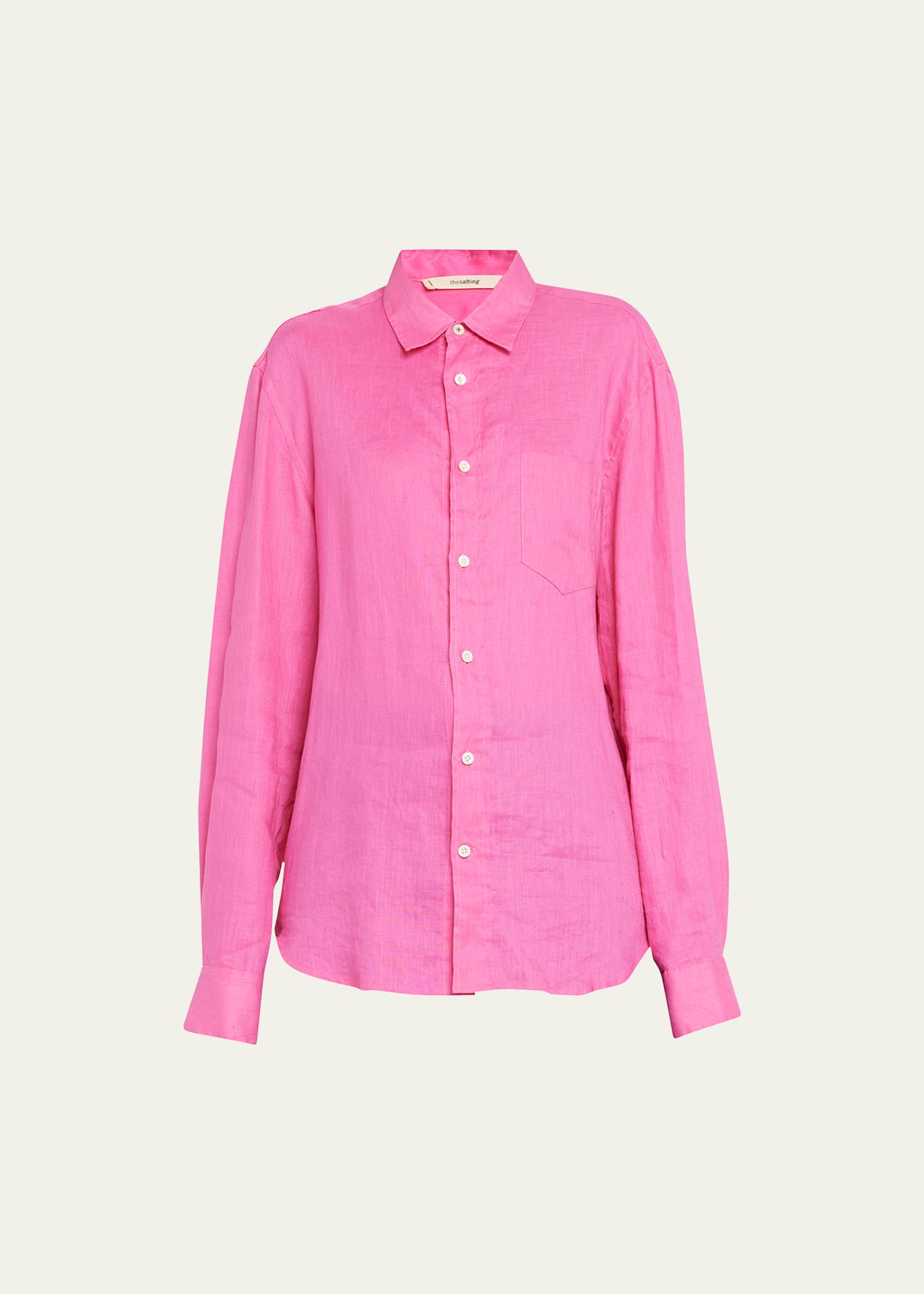 The Salting Classic Linen Button-front Shirt In Azalea