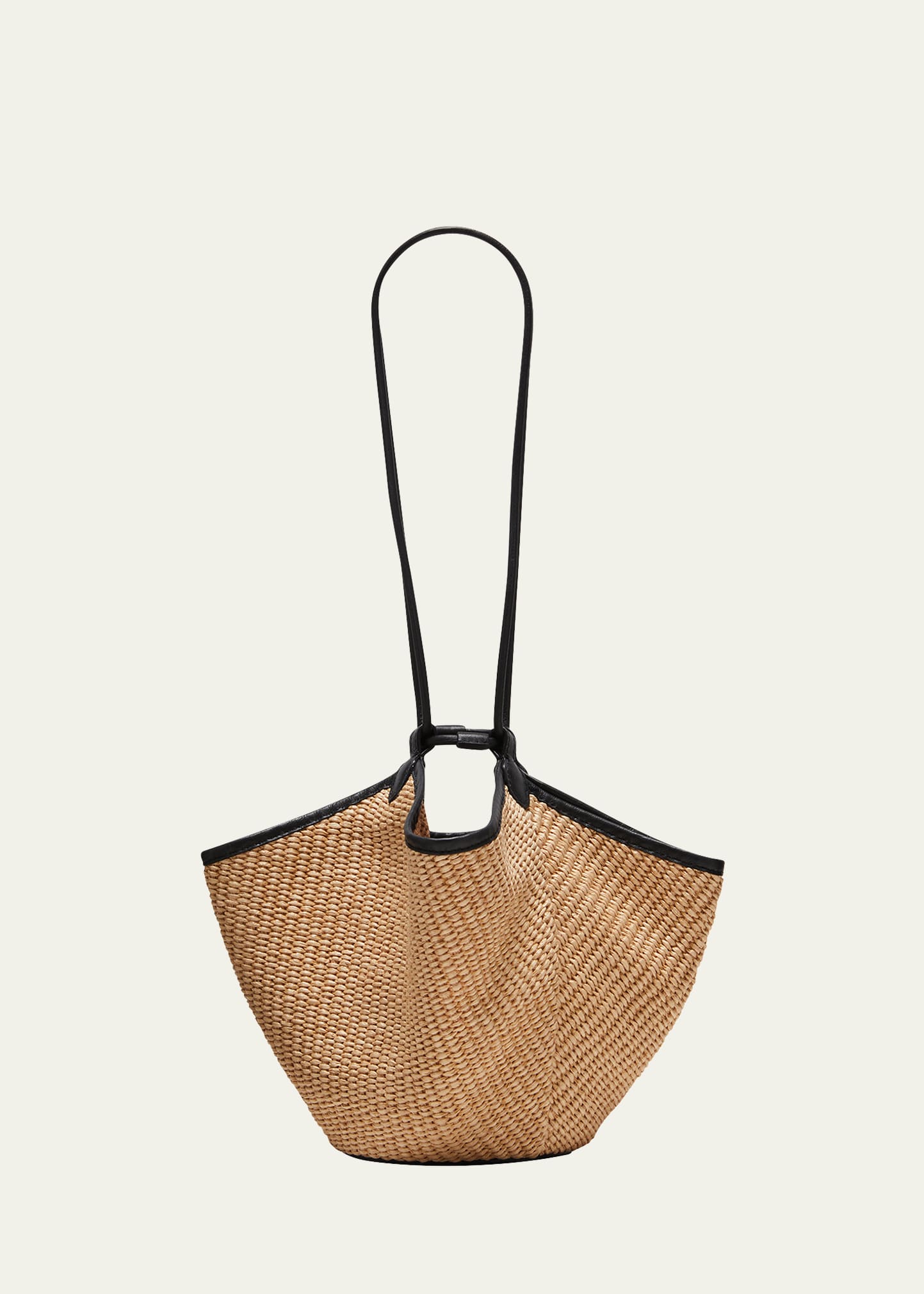 Khaite Mini Lotus Drawstring Raffia Bag In Black & Natural | ModeSens