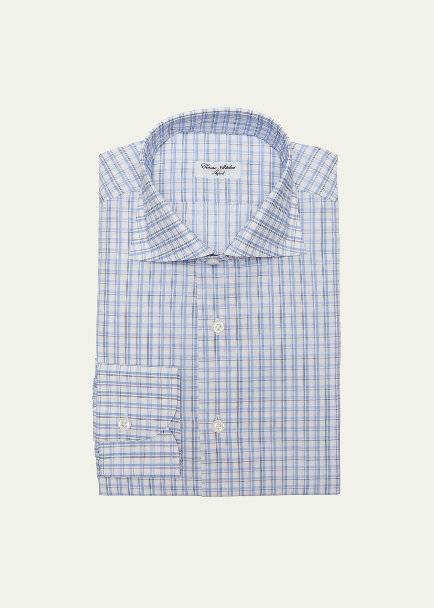 CESARE ATTOLINI MEN'S COTTON PLAID DRESS SHIRT