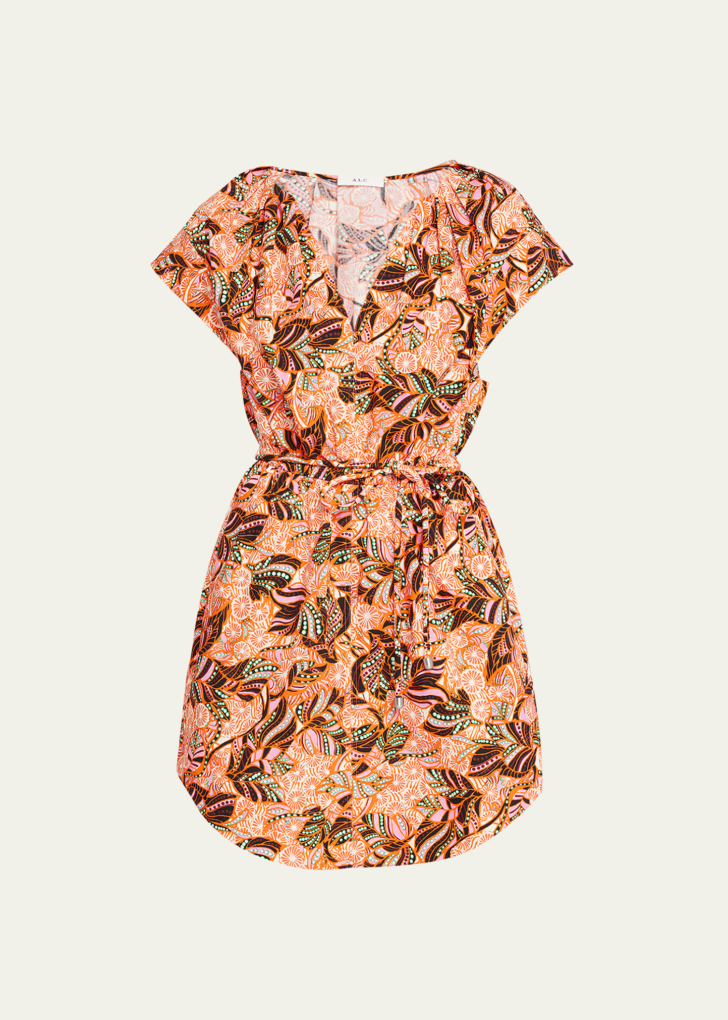A.l.c Alice Printed V-neck Mini Dress In Orange/rose Multi