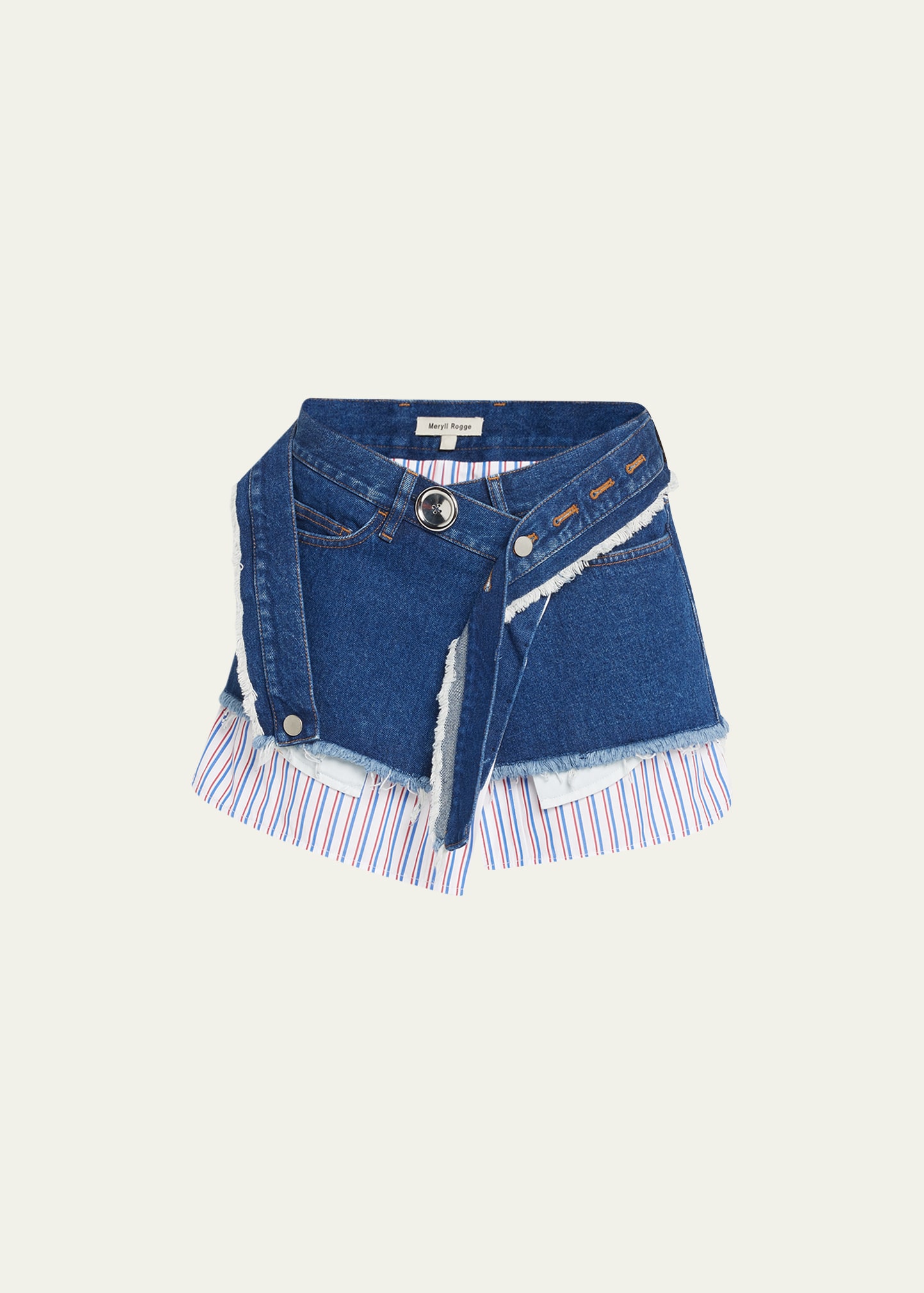 Meryll Rogge Denim Wrap Mini Skirt With Shirting In Denim Blue