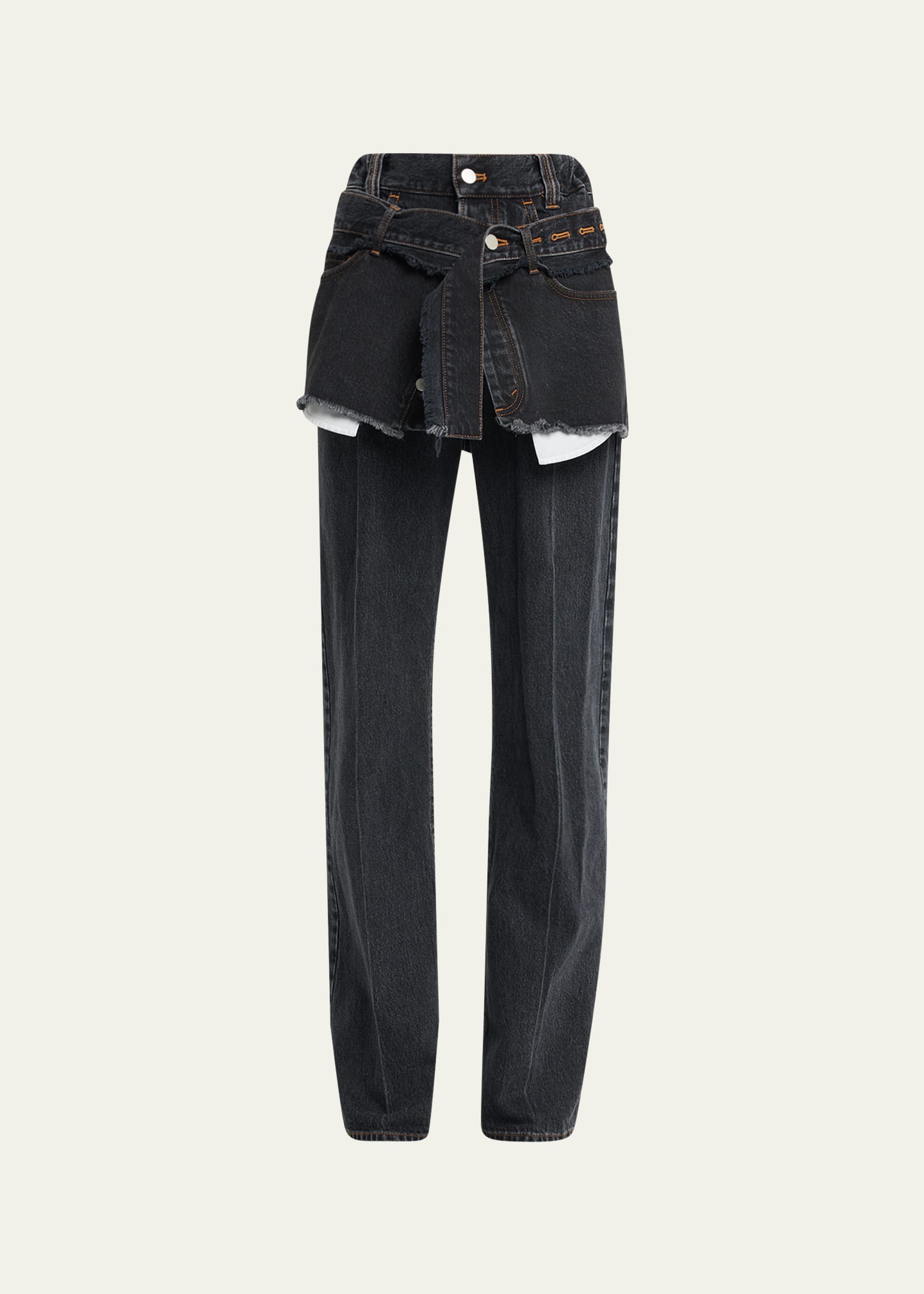 Meryll Rogge Wide Leg Jeans With Removable Deconstructed Overlay In Denim Washed Blac