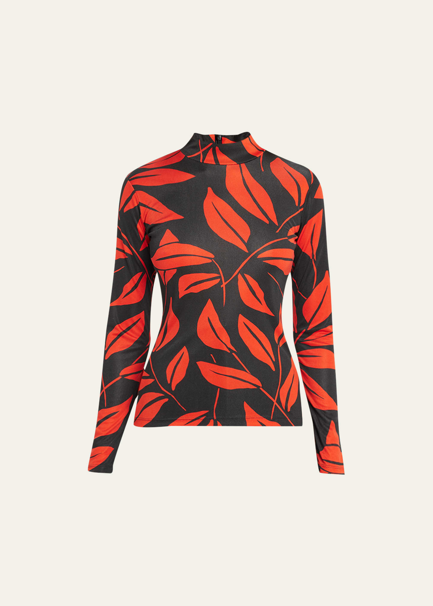Meryll Rogge Women's Mock Turtleneck Leaf Top In Leaves Red/black