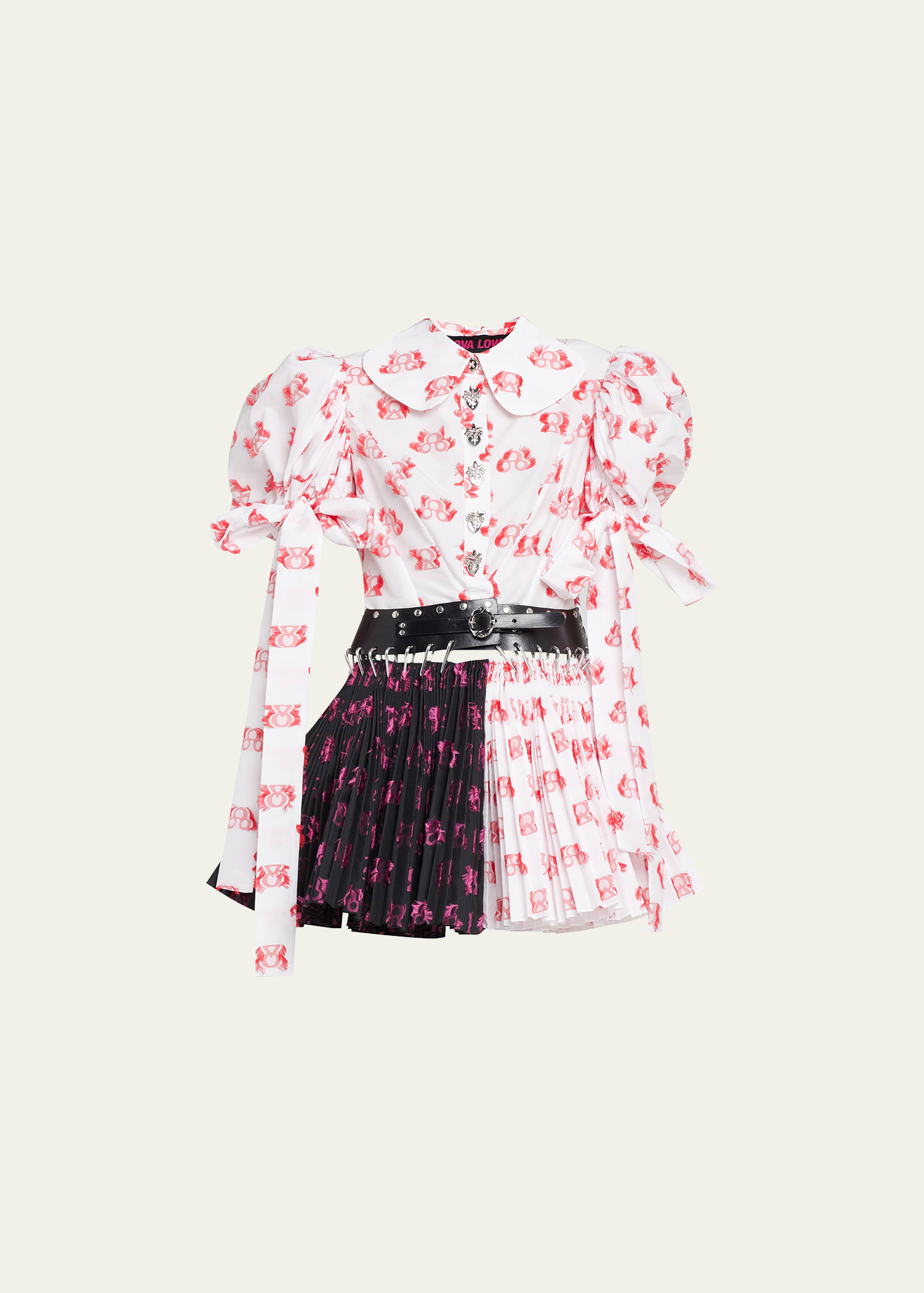 Chopova Lowena Apex Printed Puff-sleeve Pleated Mini Dress In Multi