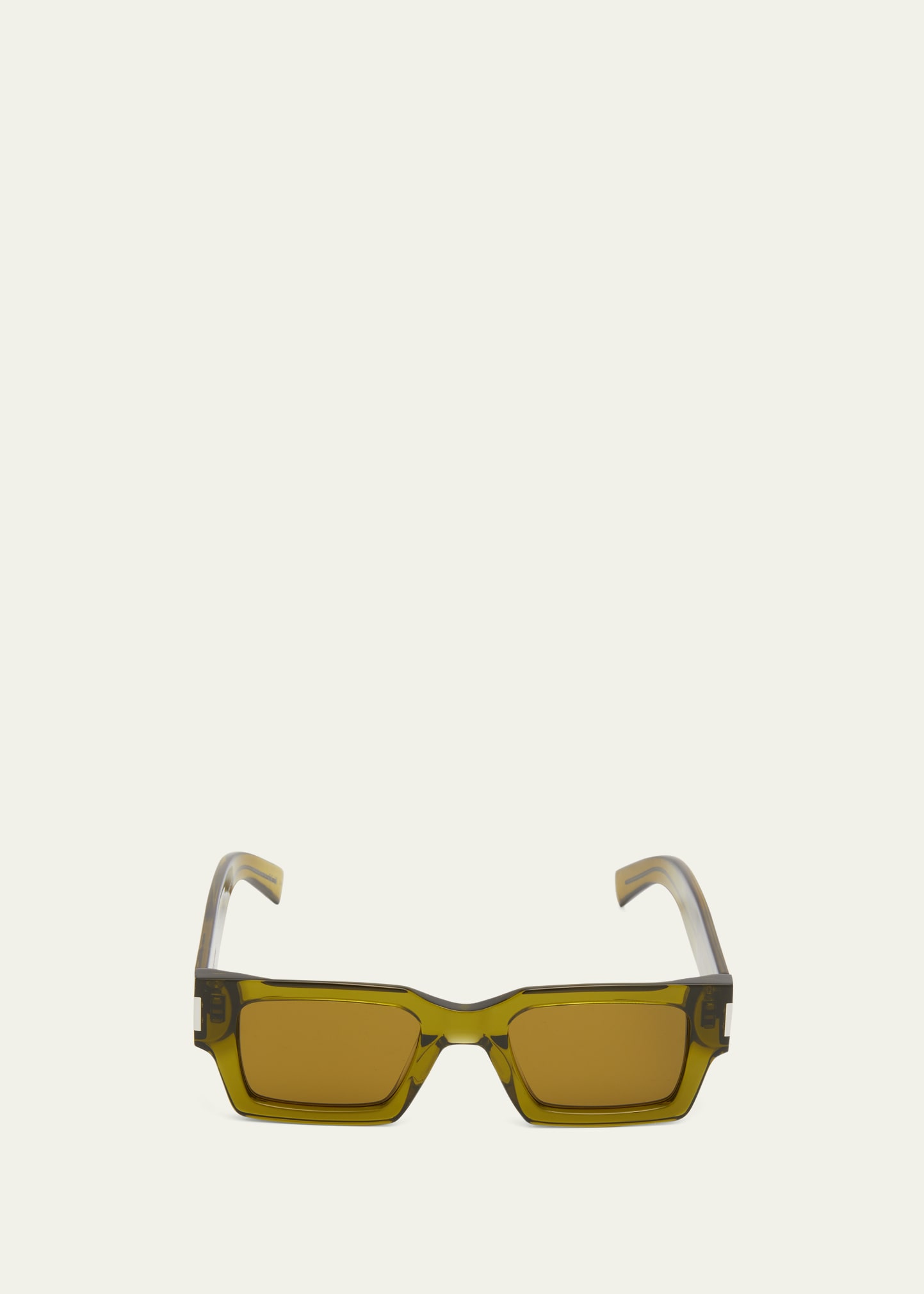 Saint Laurent Olive Green Acetate Rectangle Sunglasses