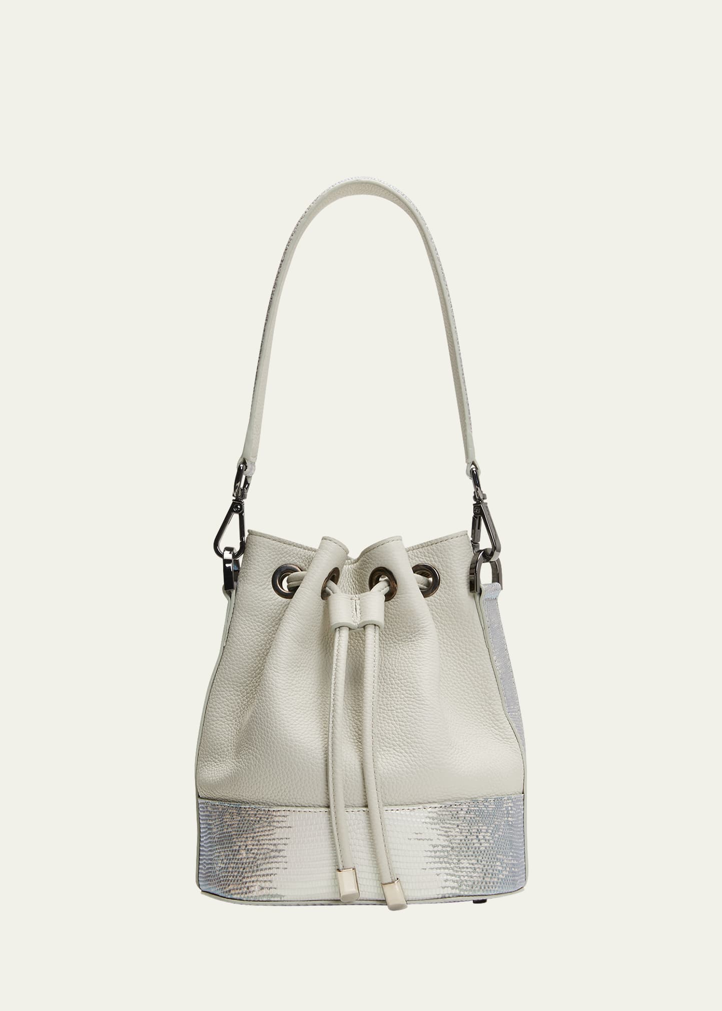 Maria Oliver Alessia Metallic Lizard Bucket Bag In Grey