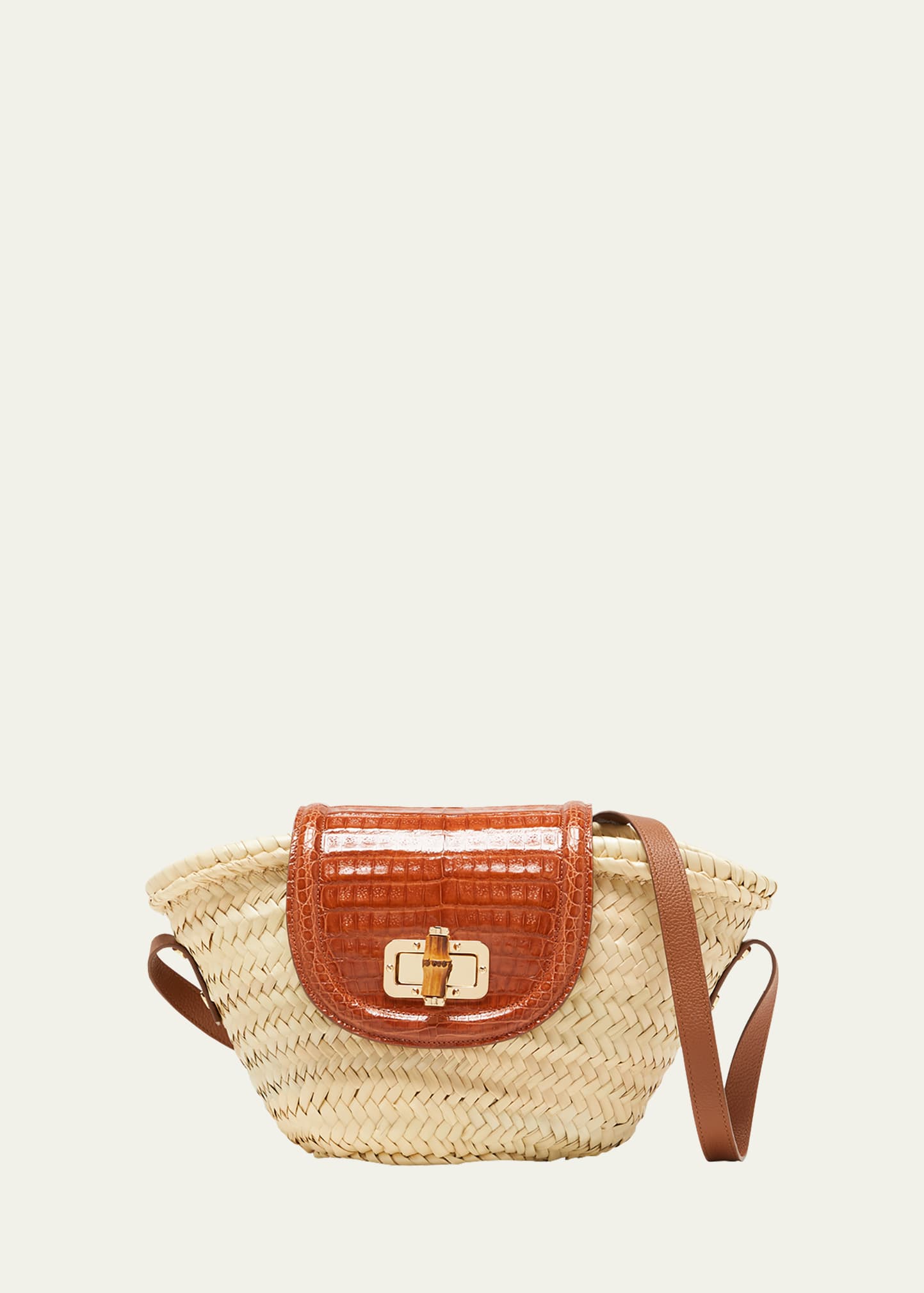 Valentina Raffia & Crocodile Shoulder Bag