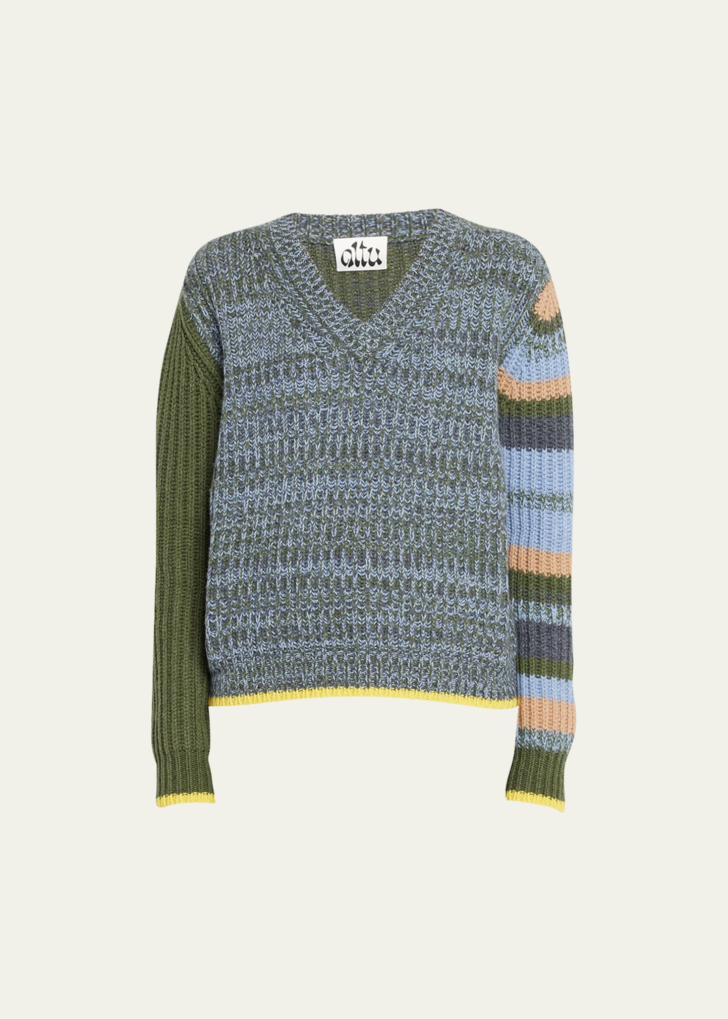 ALTU Mixed-Stripe V-Neck Sweater