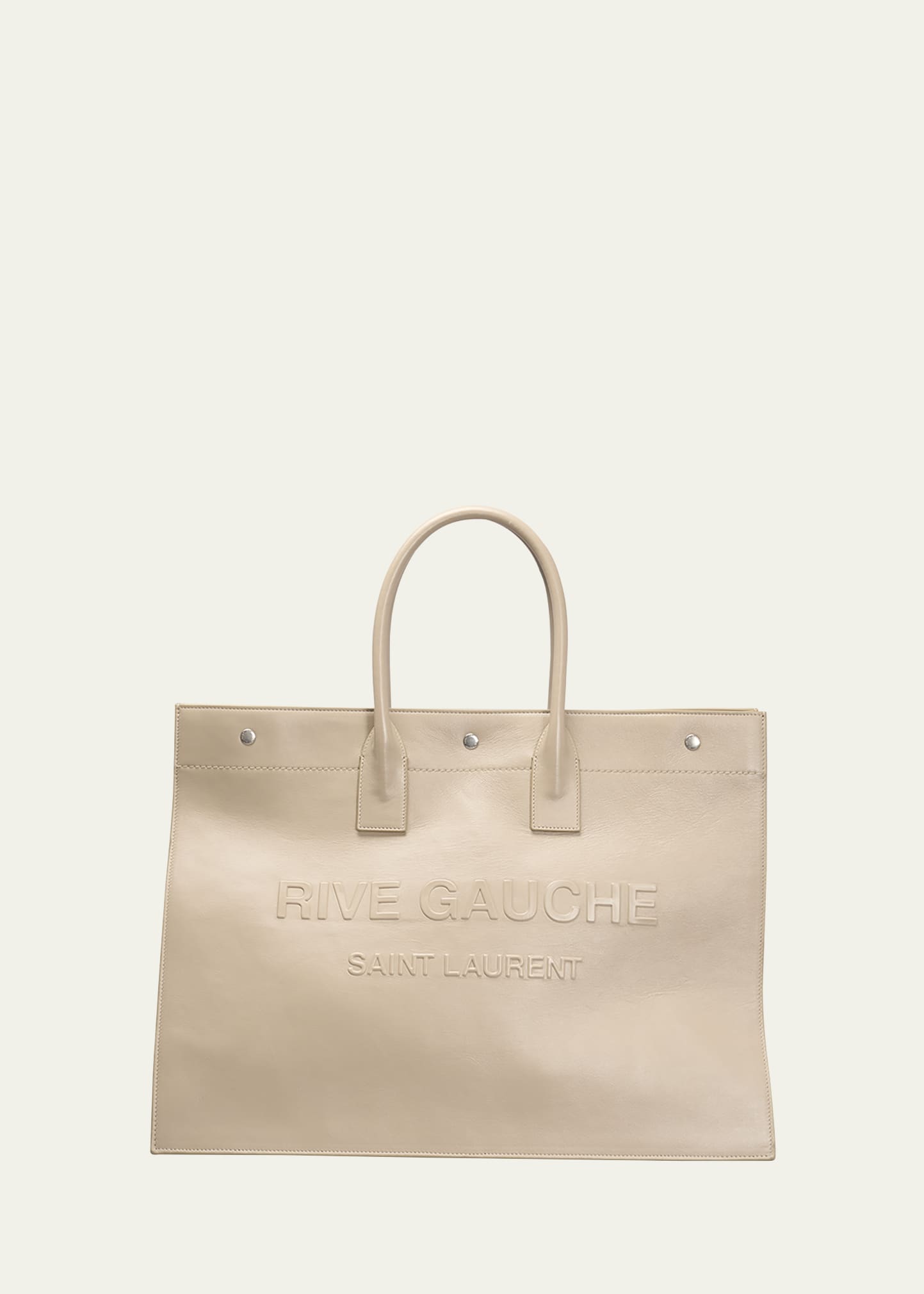 Saint Laurent Men's Rive Gauche Leather Tote Bag In Sea Salt