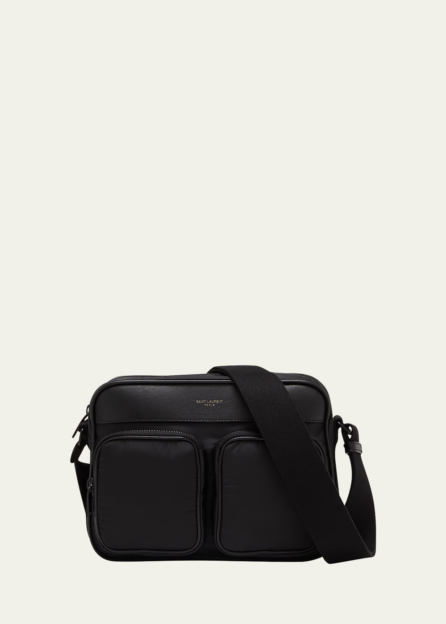 Shop Saint Laurent Men's Bag City Nylon Crossbody Bag In Nero/nero/ Nero