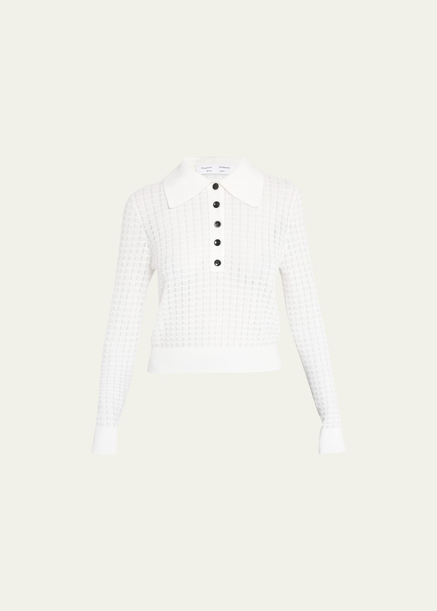 Proenza Schouler White Label Sheer Long Sleeve Polo Top In Off White