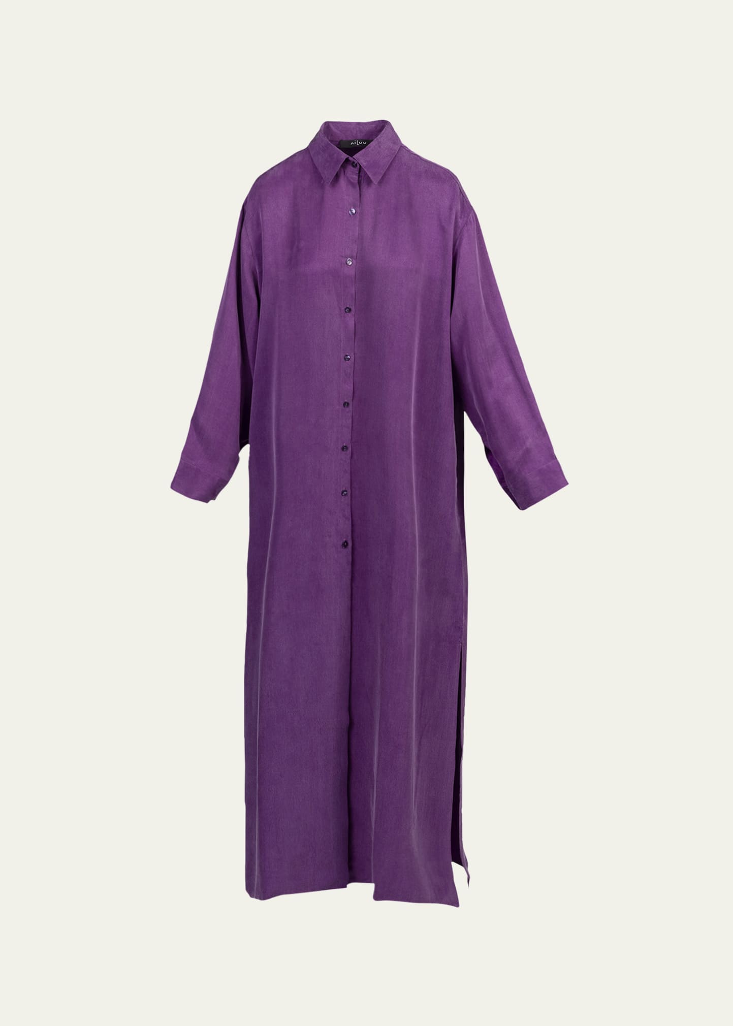 Niluu Calypso Button-down Side-slit Maxi Caftan In Purple