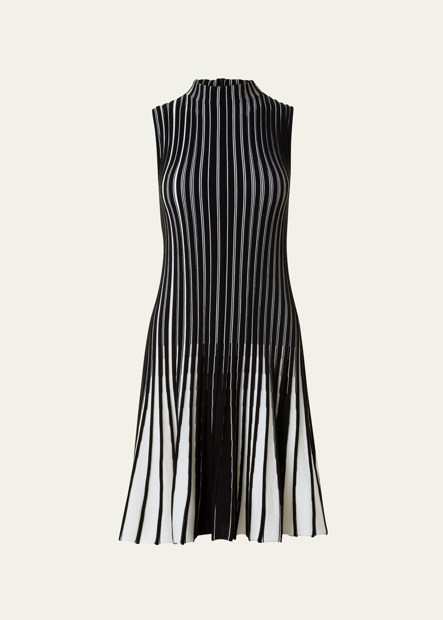 Structured Stripes Wool Knit Short Dress