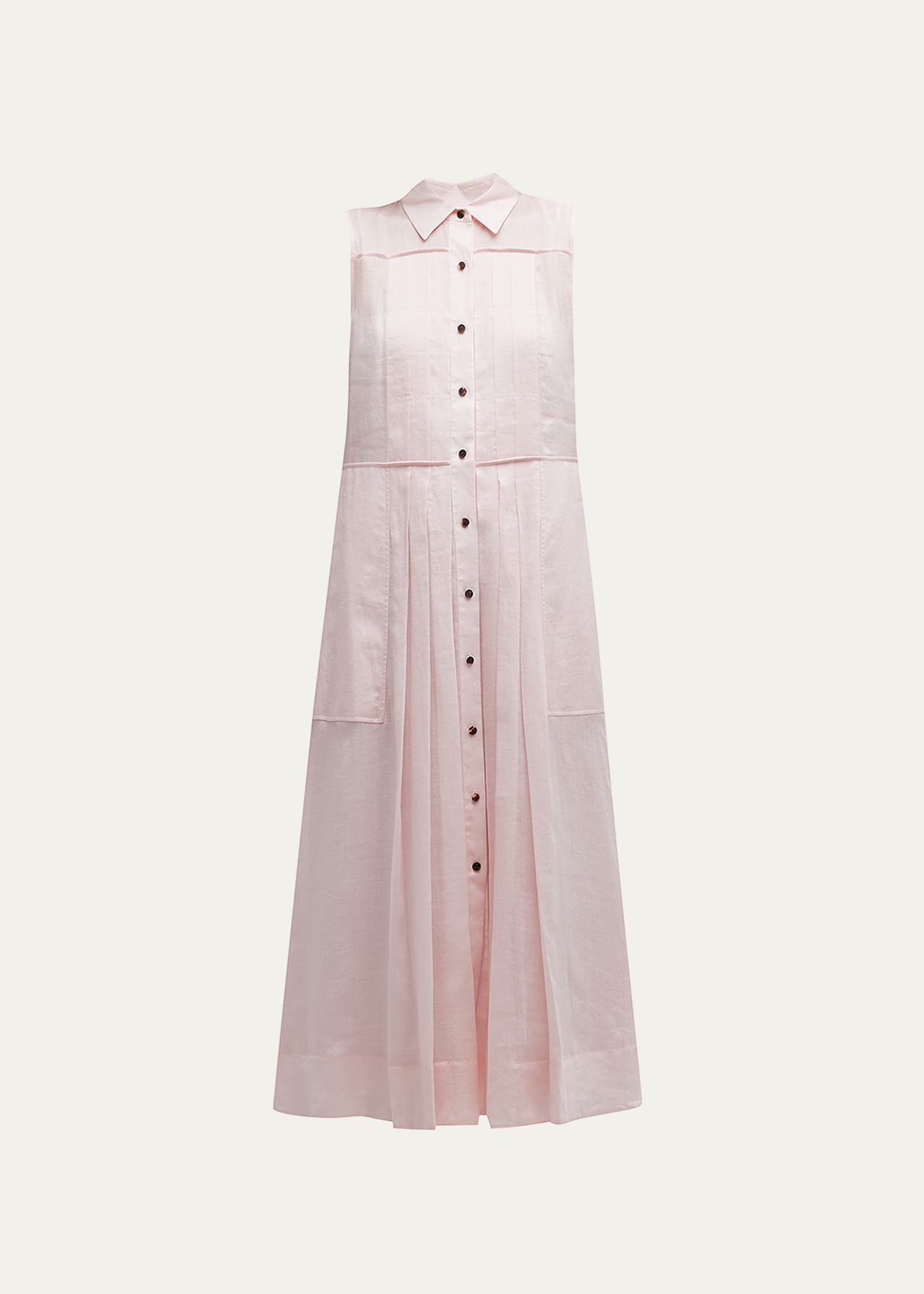 Lafayette 148 Sleeveless Pintuck Shirtdress In Pastel Pink
