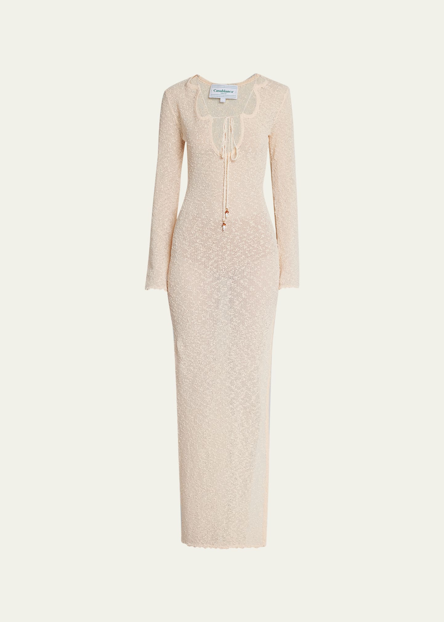Casablanca Cutout Metallic Boucle Thigh-slit Maxi Dress In Ecru