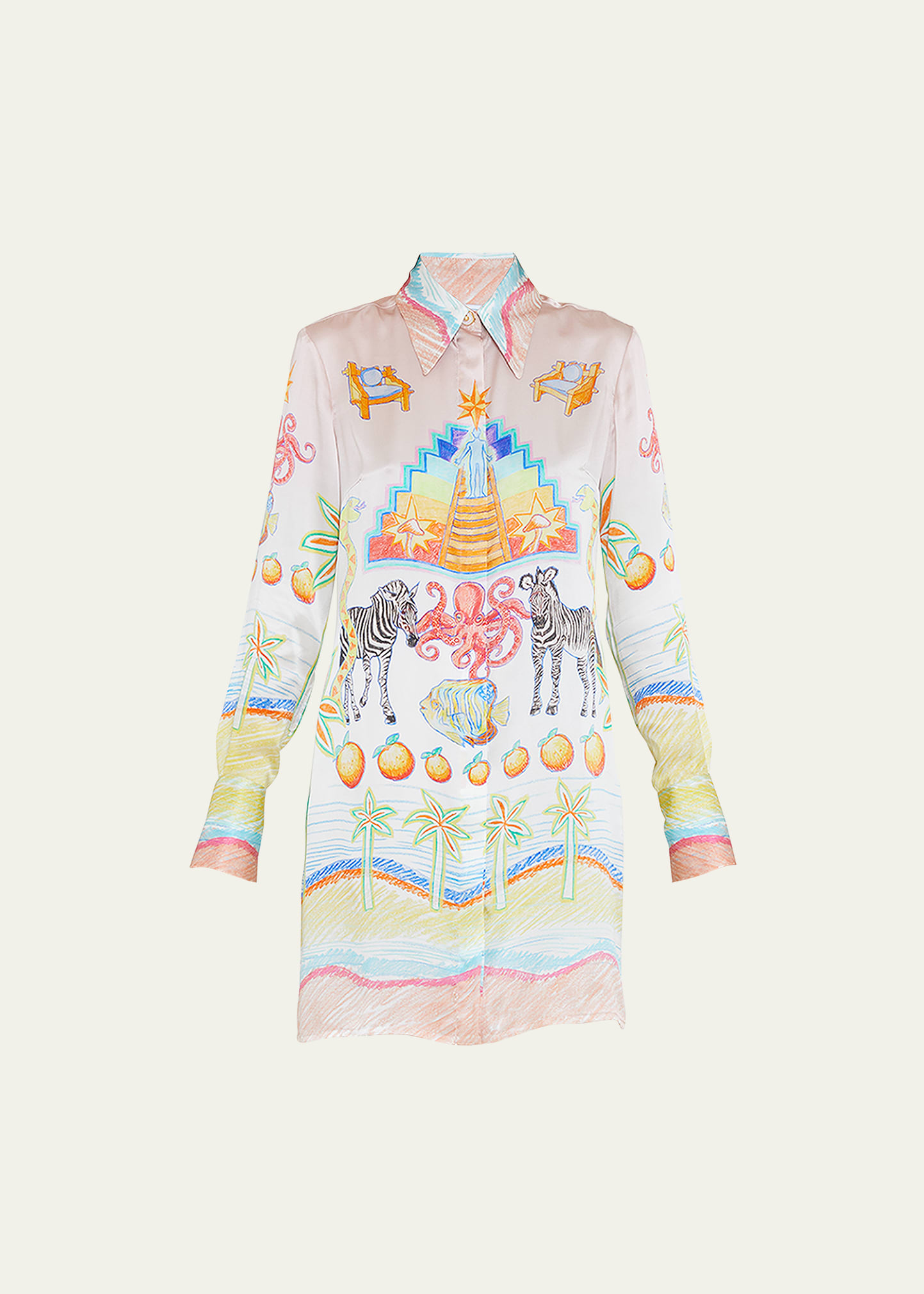 Casablanca The Tree Of Life Print Silk Mini Shirtdress In L'arbre De Vie