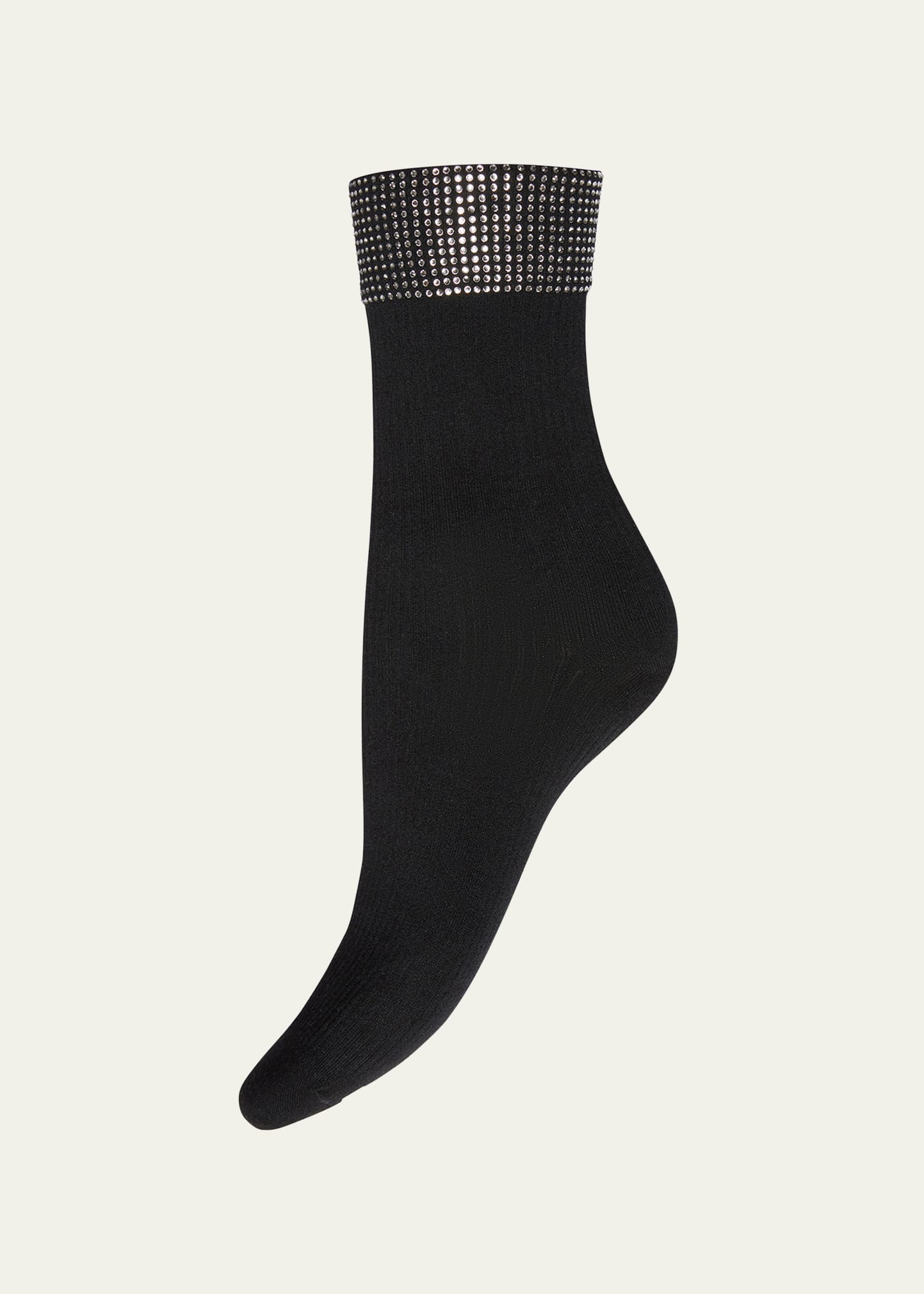 Ribbed Crystal-Embellished Ankle Socks