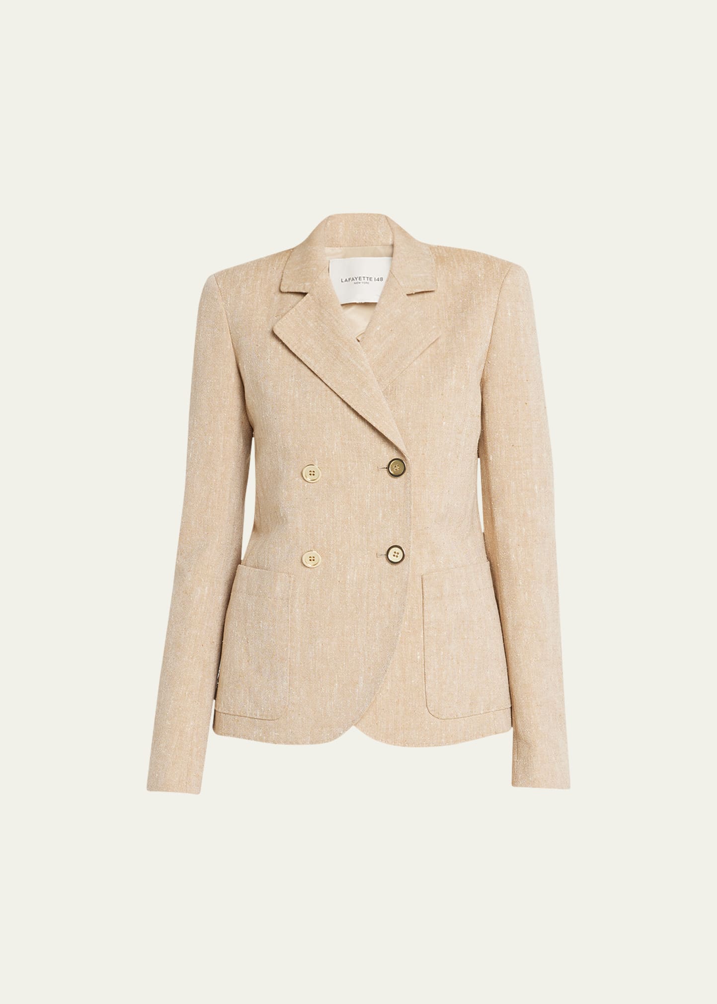 Double-Breasted Pick Stitch Linen-Silk Blazer