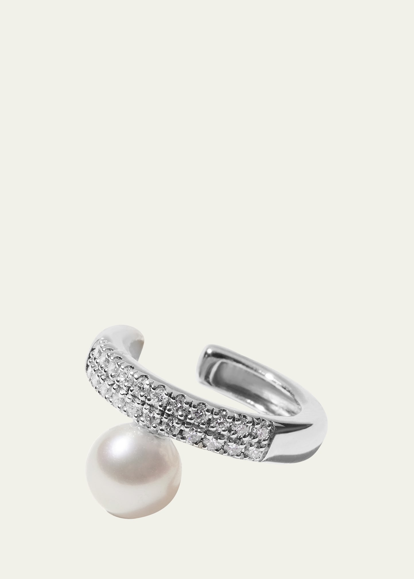 14K White Gold Freshwater Pearl and Diamond Ear Cuff, Single