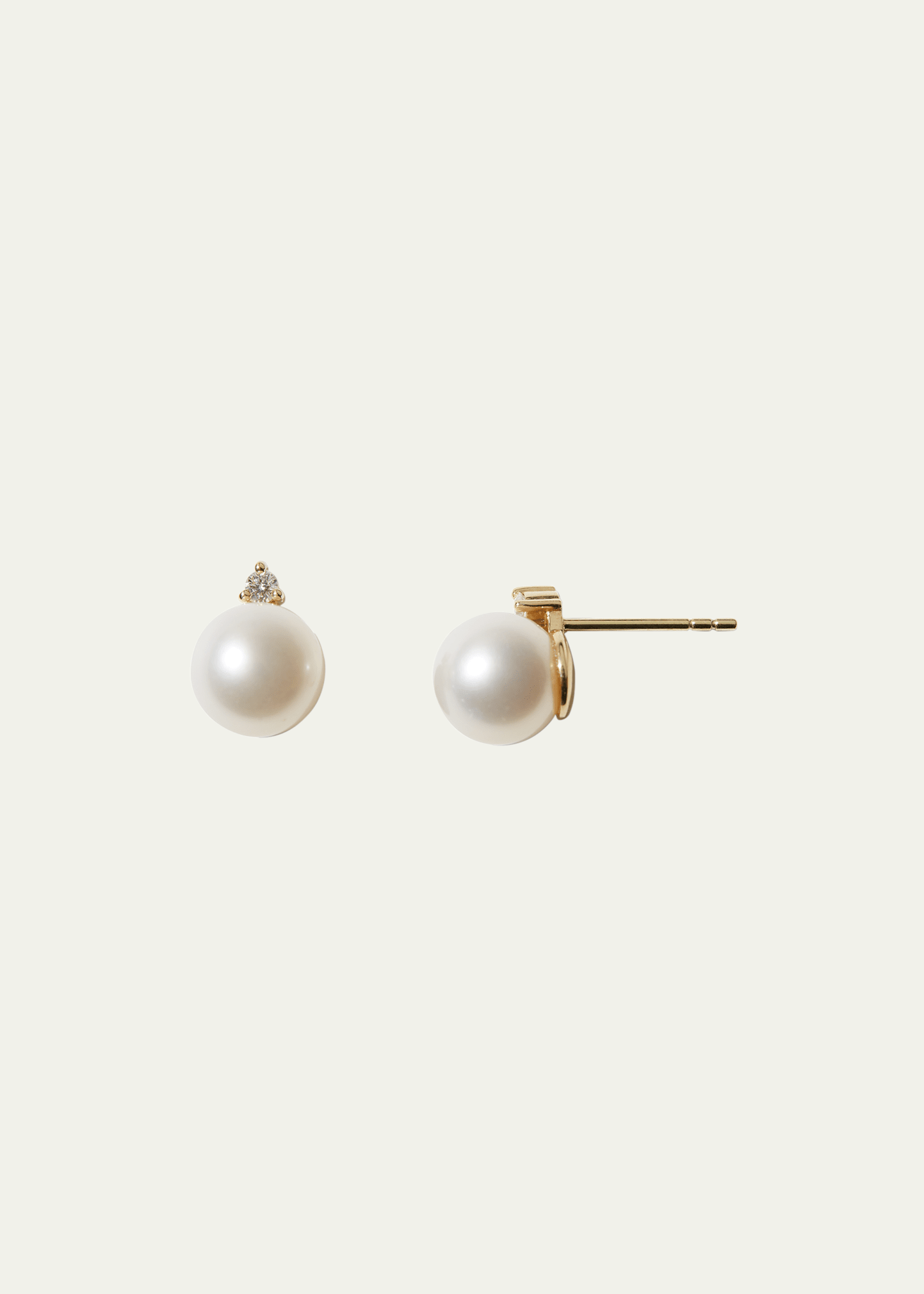 14k Gold Pearl and Diamond Stud Earrings