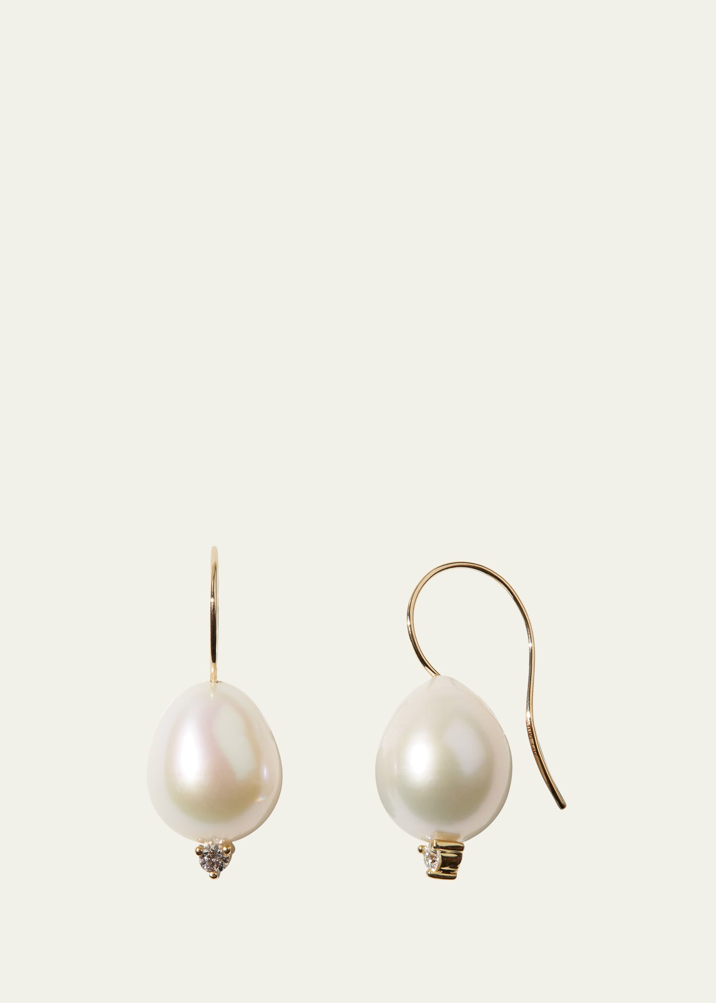 14k Gold Freshwater Pearl and Diamond Drop Earrings