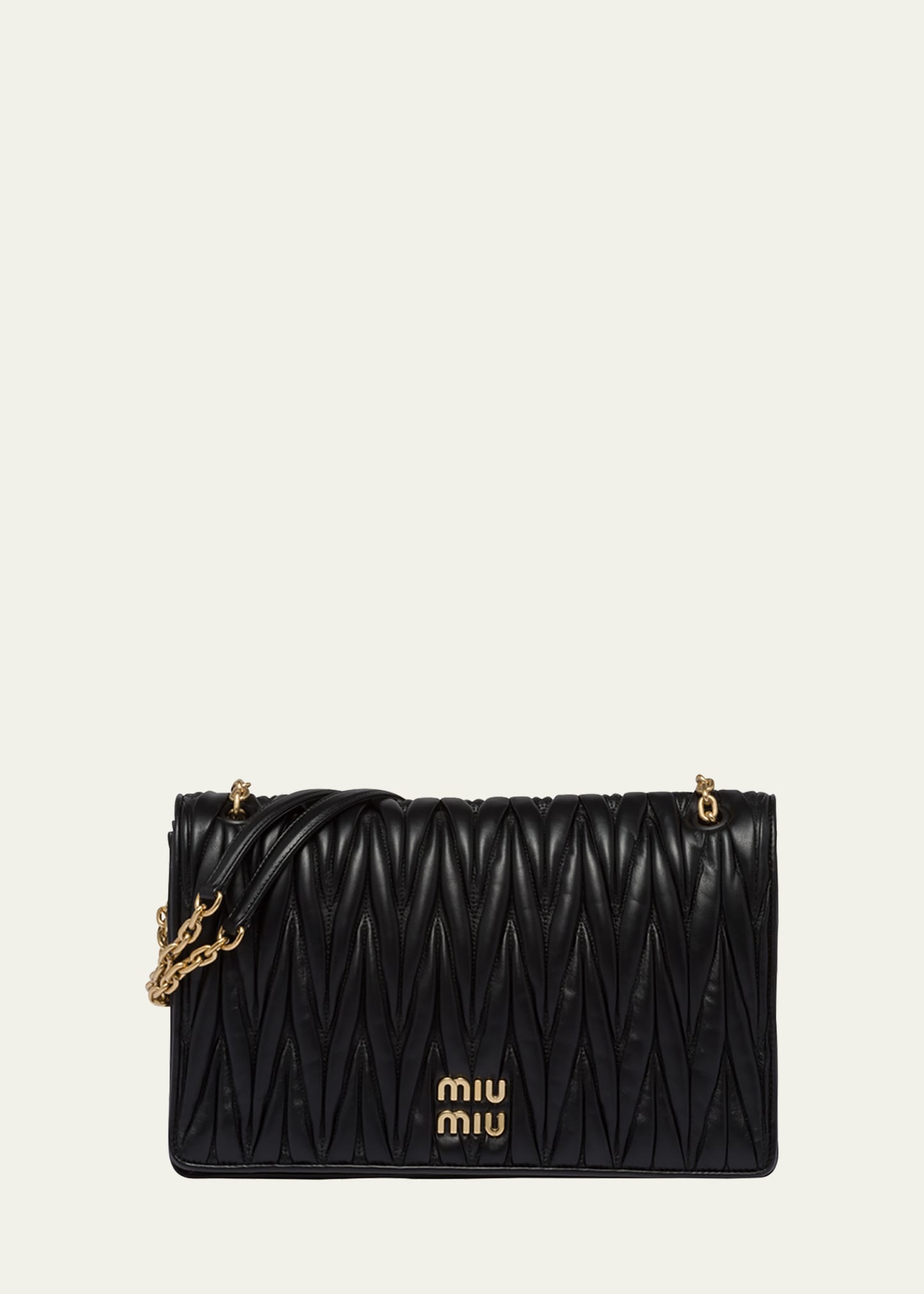 Miu Miu Matelasse Chain Strap Nappa Leather Bag In F0002 Nero
