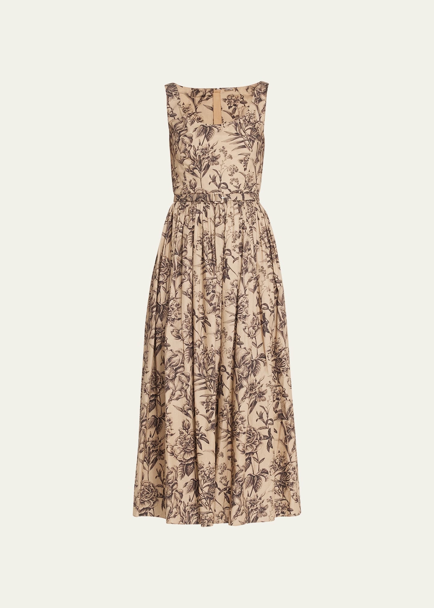 Adam Lippes Floral-print Belted Midi Dress In Brown