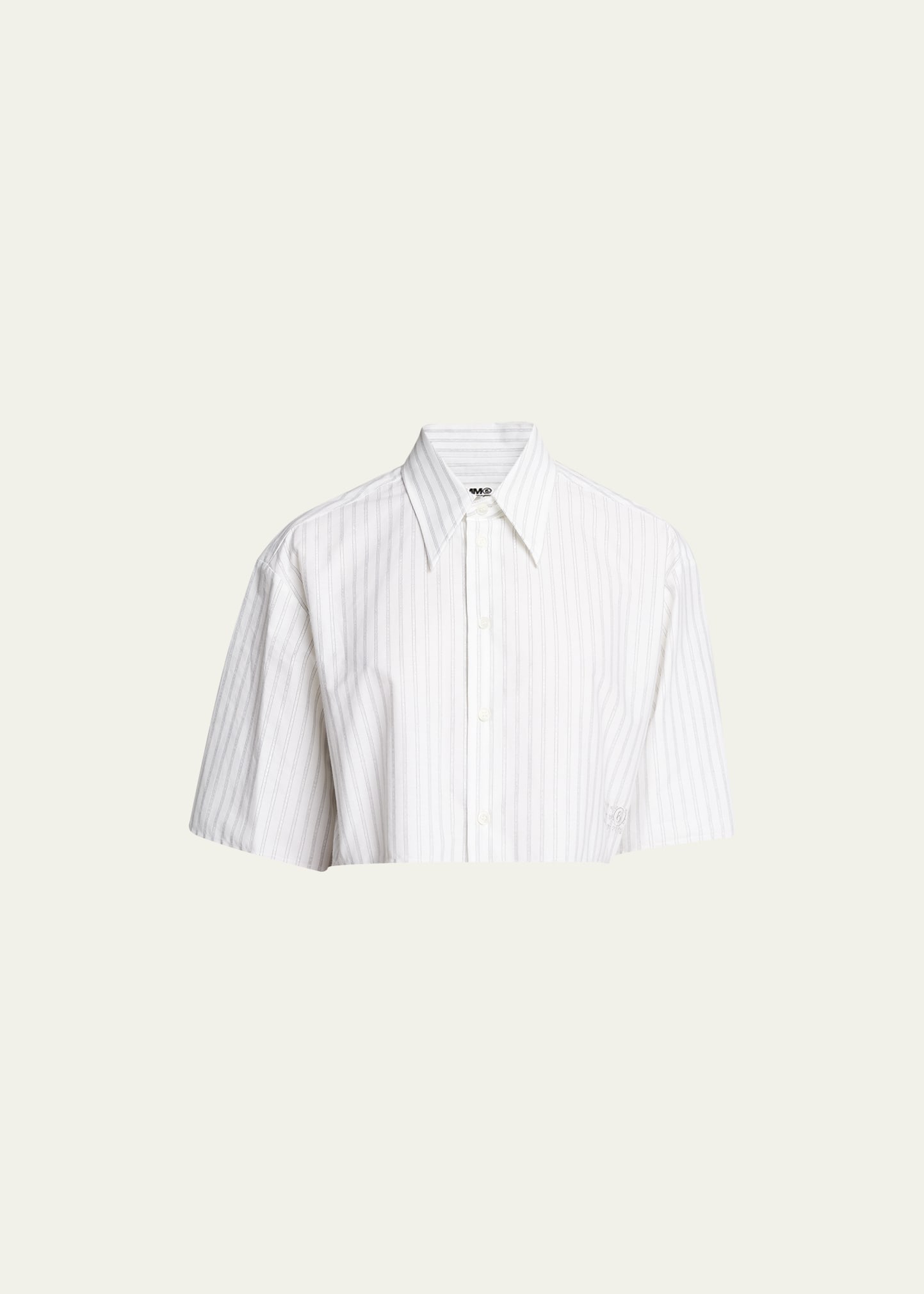 Mm6 Maison Margiela Cropped Pinstripe Short-sleeve Shirt In White Comb