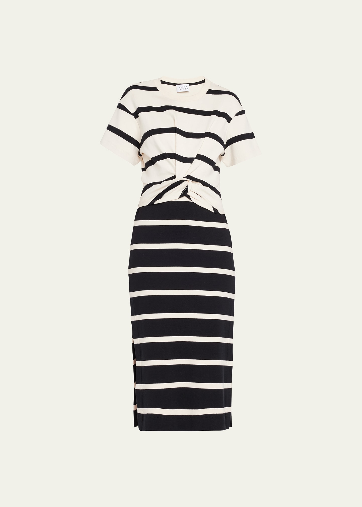 Tanya Taylor Willow Striped Twisted-front Midi Dress In Cream Black