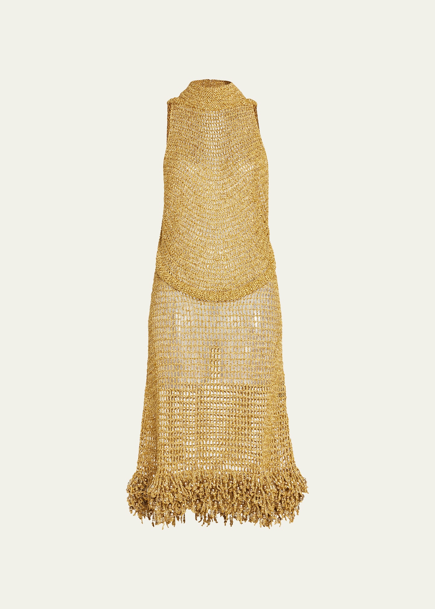 Proenza Schouler Metallic Hand-crochet Beaded Fringe Halter Gown In Gold |  ModeSens