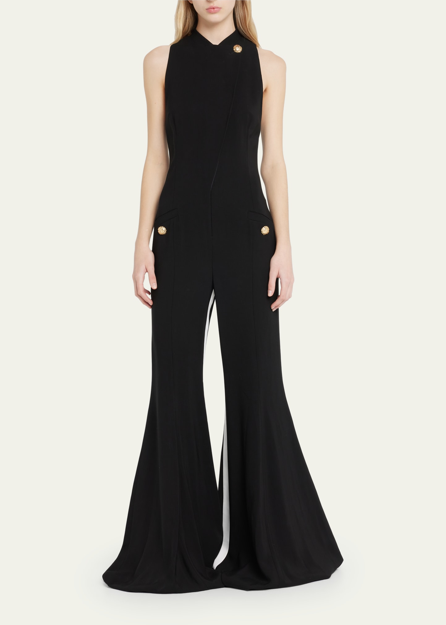 Proenza Schouler Suiting Side-stripe Flared Tuxedo Jumpsuit In Black Multi