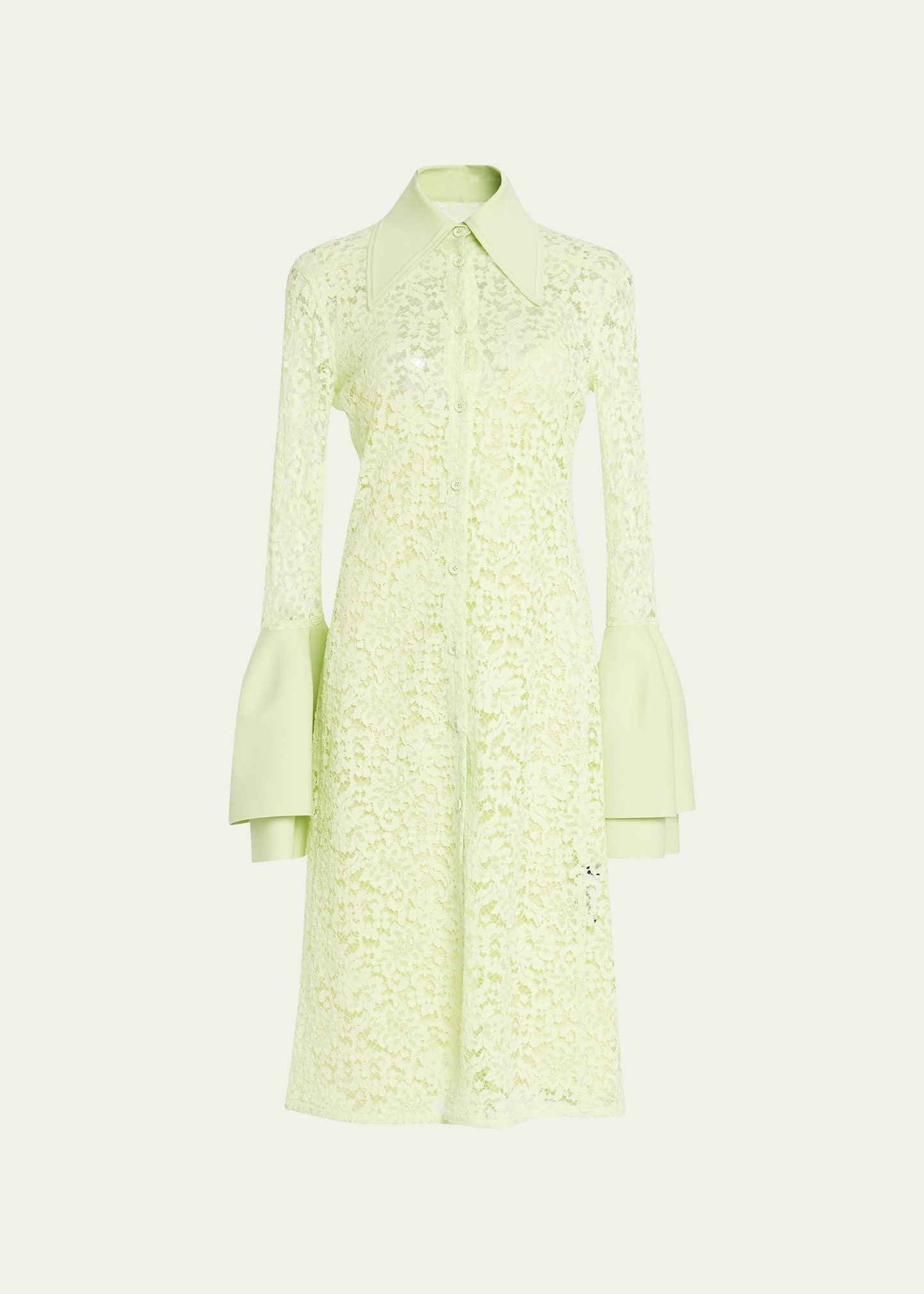 Proenza Schouler Stretch Lace Shirtdress With Bell Cuffs In Green