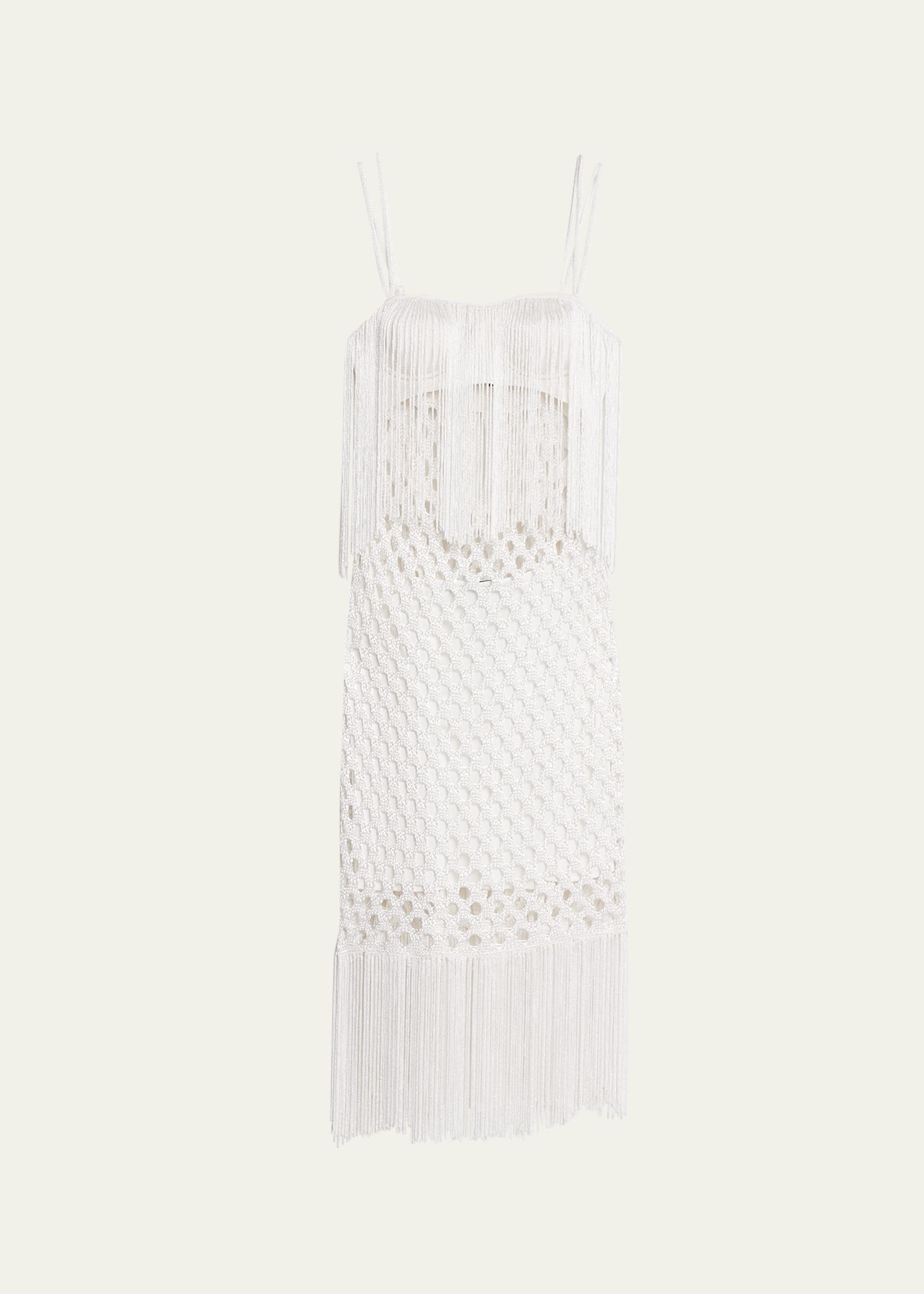 PROENZA SCHOULER LACQUERED MESH KNIT MIDI DRESS WITH FRINGE DETAIL