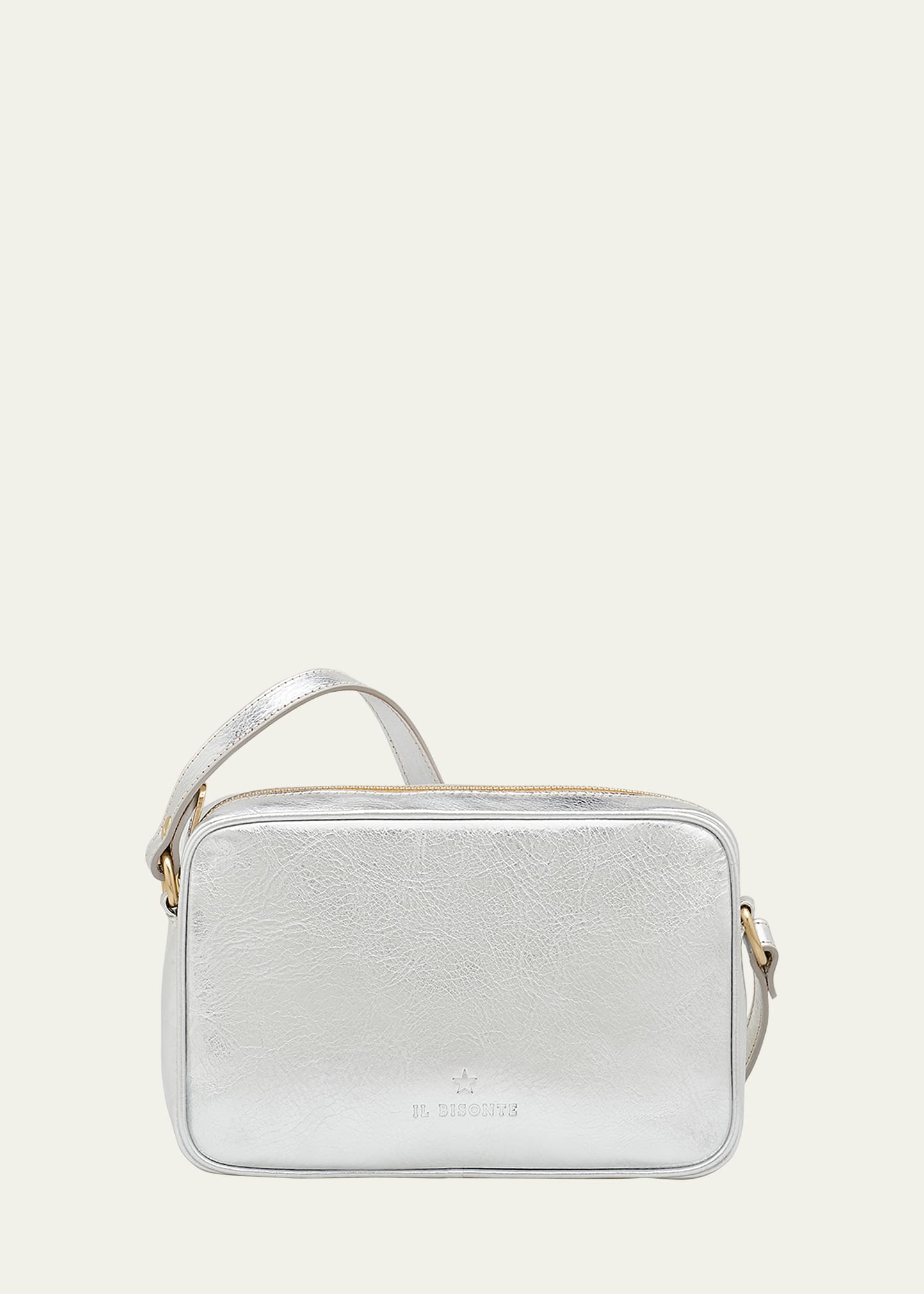 Il Bisonte Oliveta Metallic Leather Camera Crossbody Bag In Silver