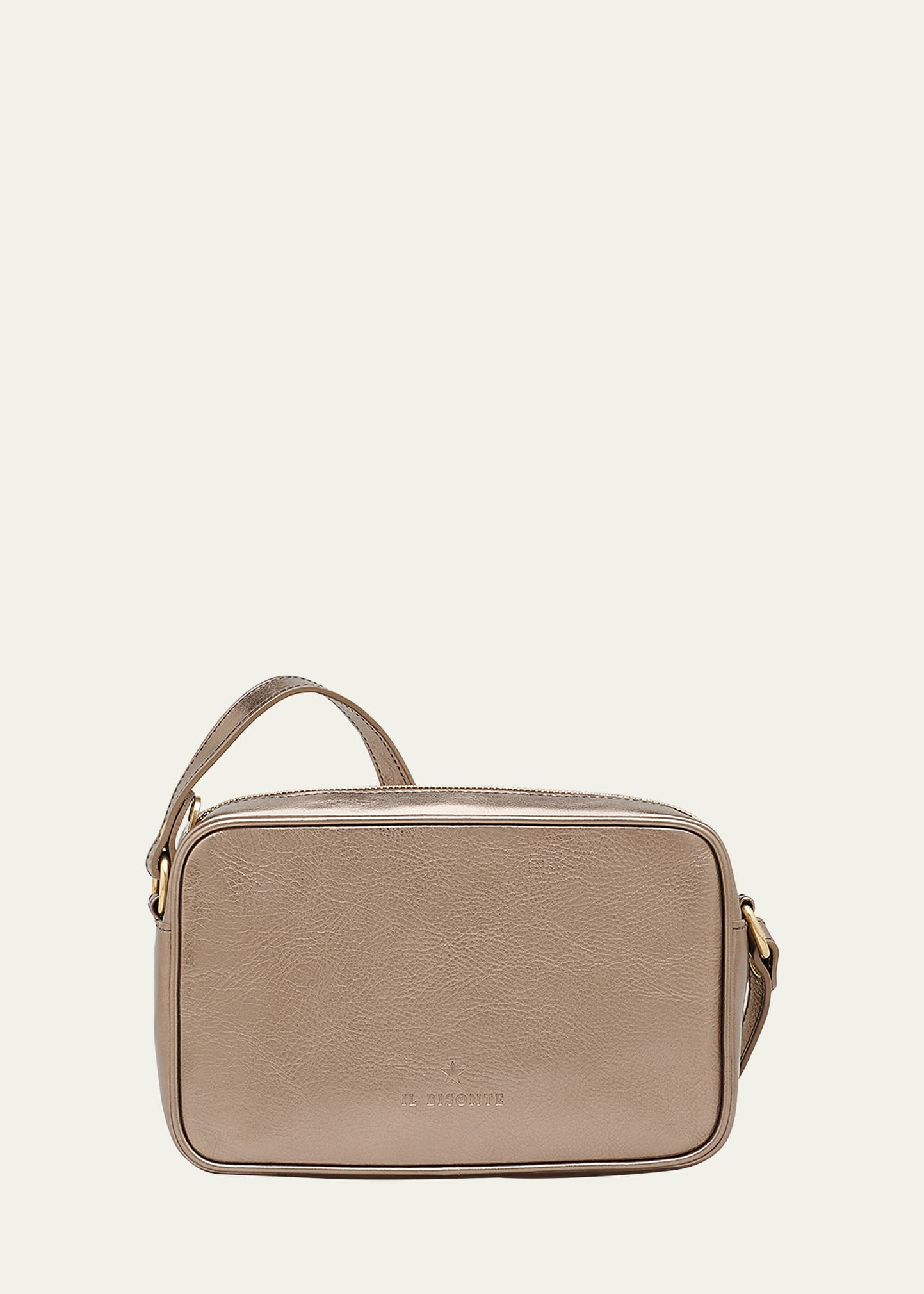Il Bisonte Oliveta Metallic Leather Camera Crossbody Bag In Bronze